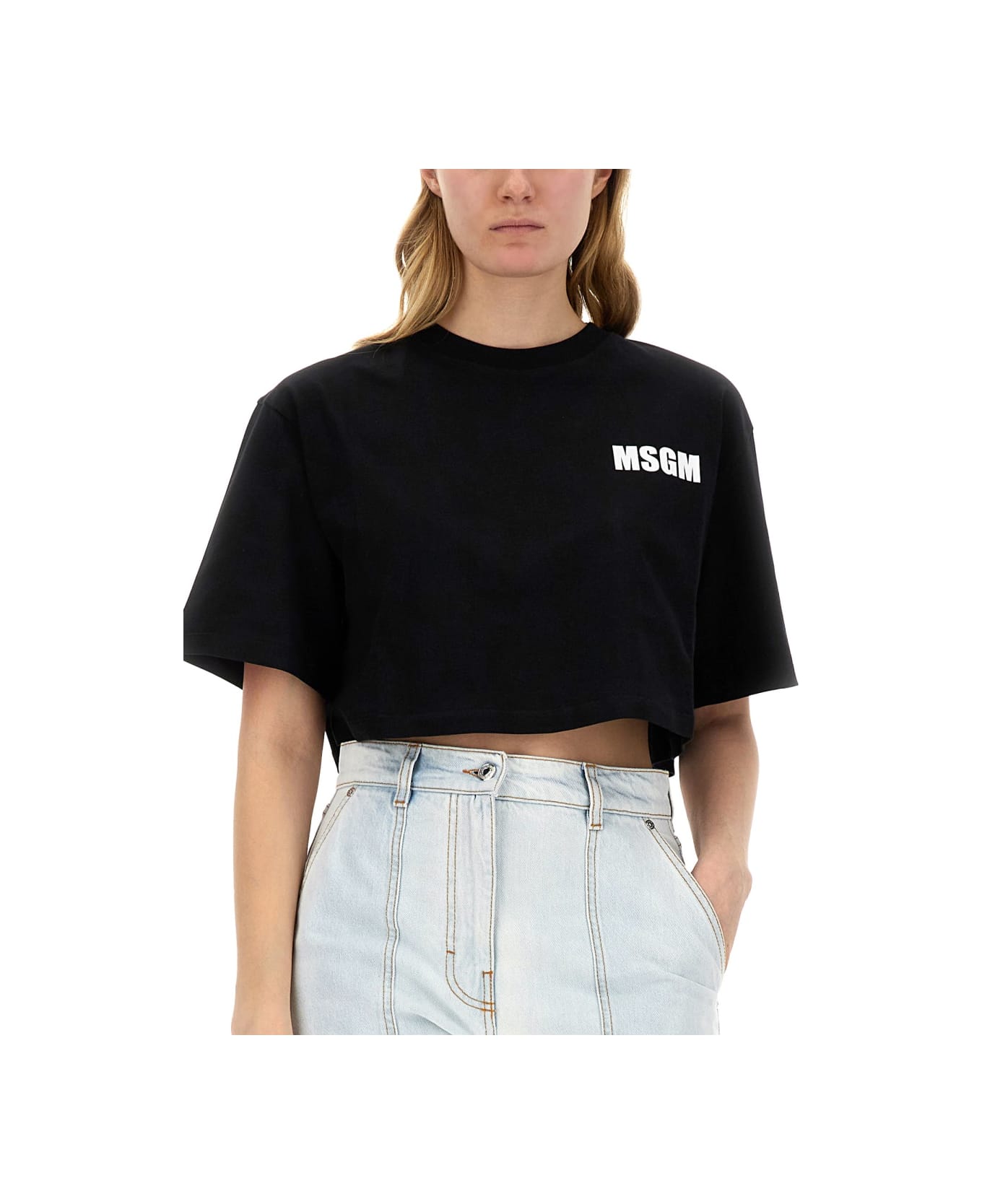 MSGM Cropped T-shirt - BLACK