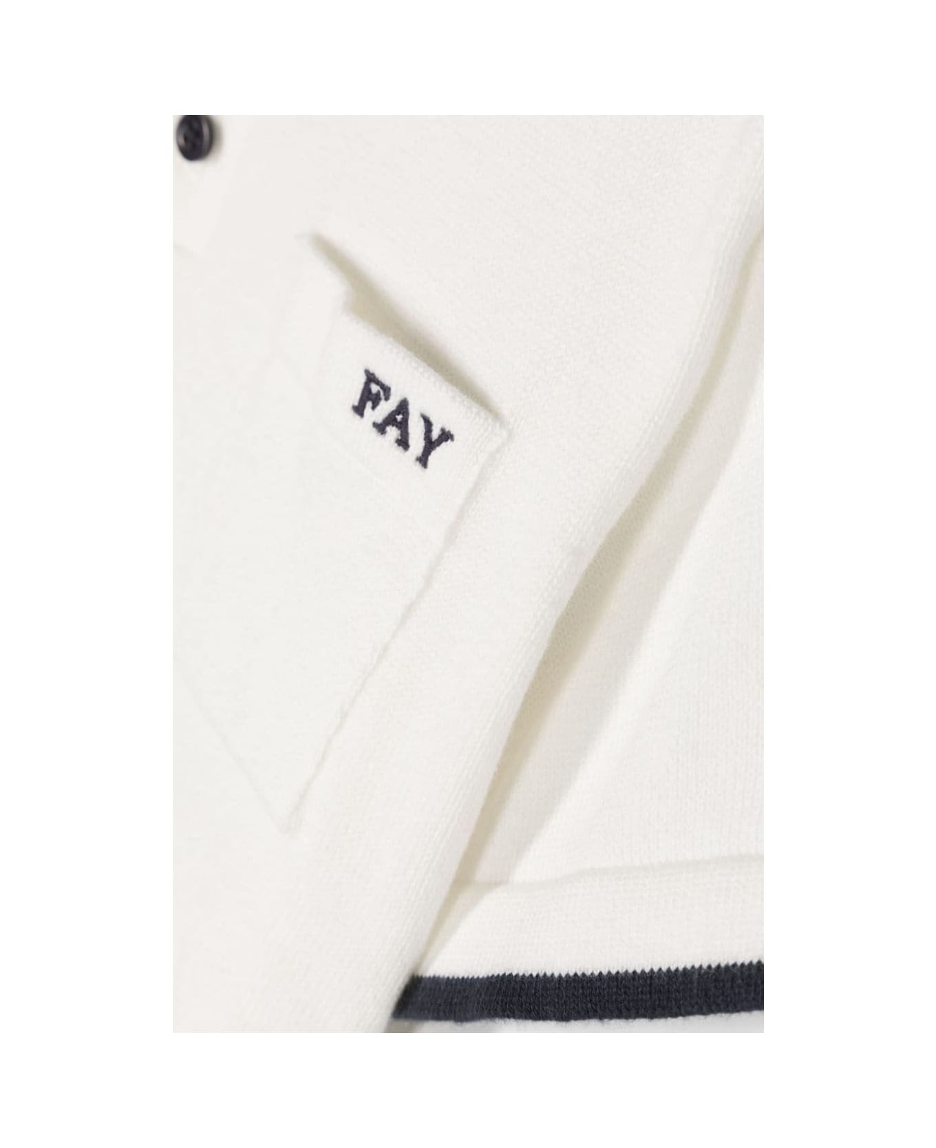Fay White Polo Shirt With Logo And Blue Stripes - White