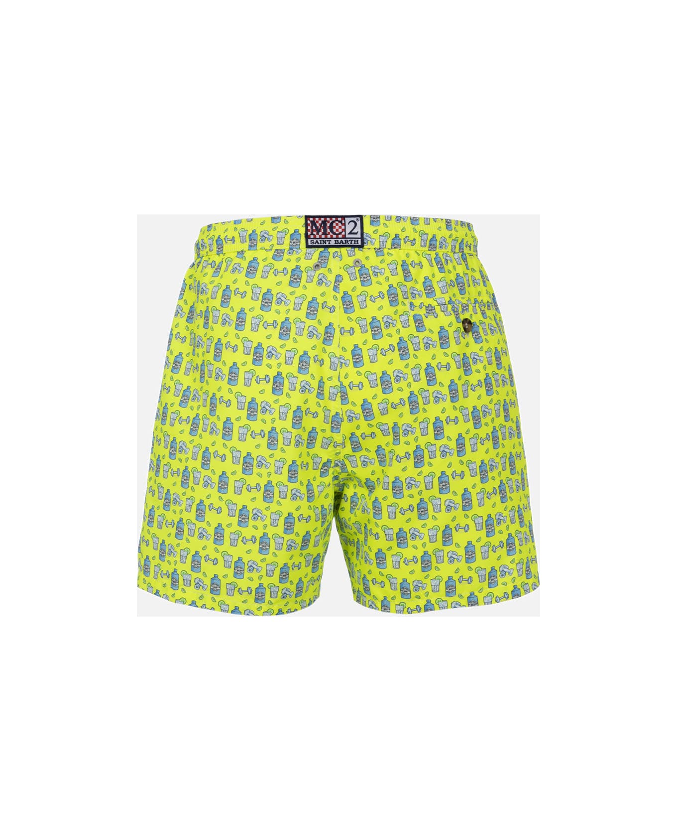 MC2 Saint Barth Man Lightweight Fabric Swim-shorts Lighting Micro Fantasy With Gym And Gin Print - YELLOW