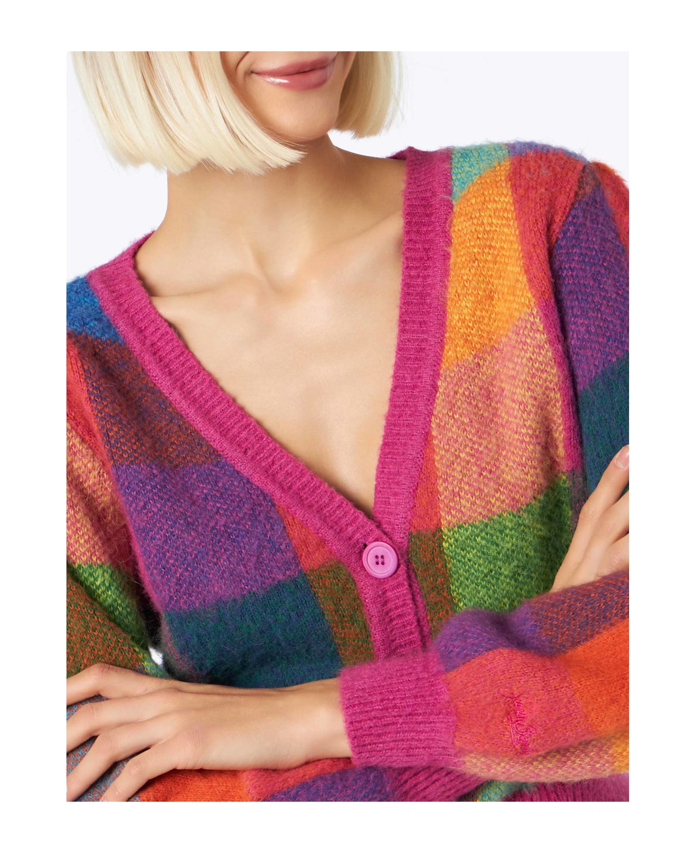 MC2 Saint Barth Woman Brushed Cropped Cardigan With Puff Sleeves - MULTICOLOR
