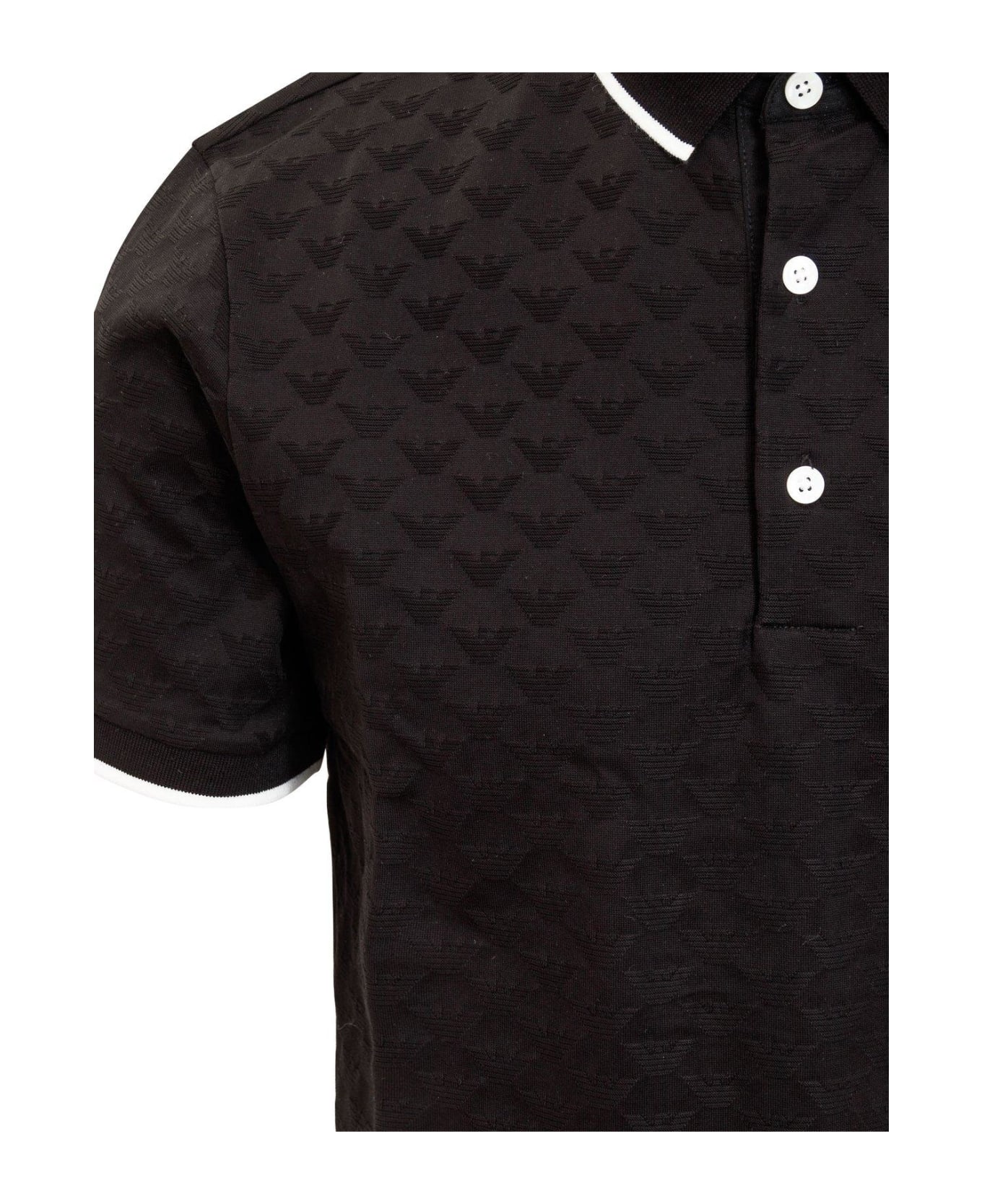 Emporio Armani Logo Embroidered Short Sleeved Polo Shirt - BLACK シャツ