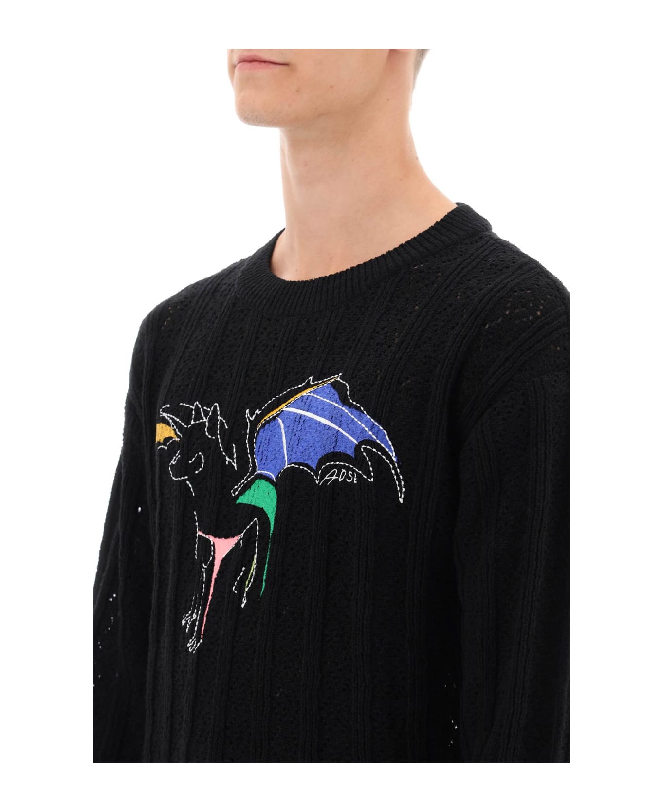 Andersson Bell Dragon Pointelle Knit Sweater - BLACK (Black) ニットウェア