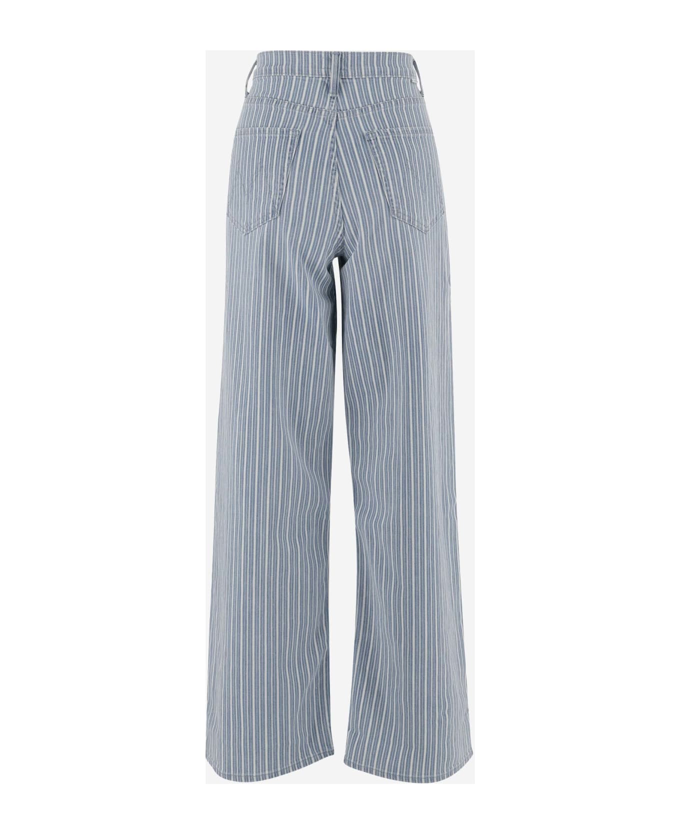 Mother Stretch Cotton Striped Flared Jeans - Denim
