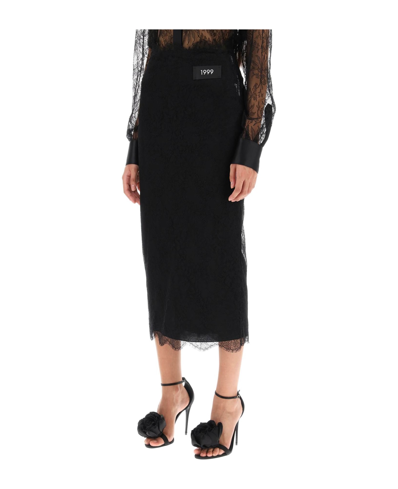 Dolce & Gabbana Chantilly Lace Midi Skirt - black