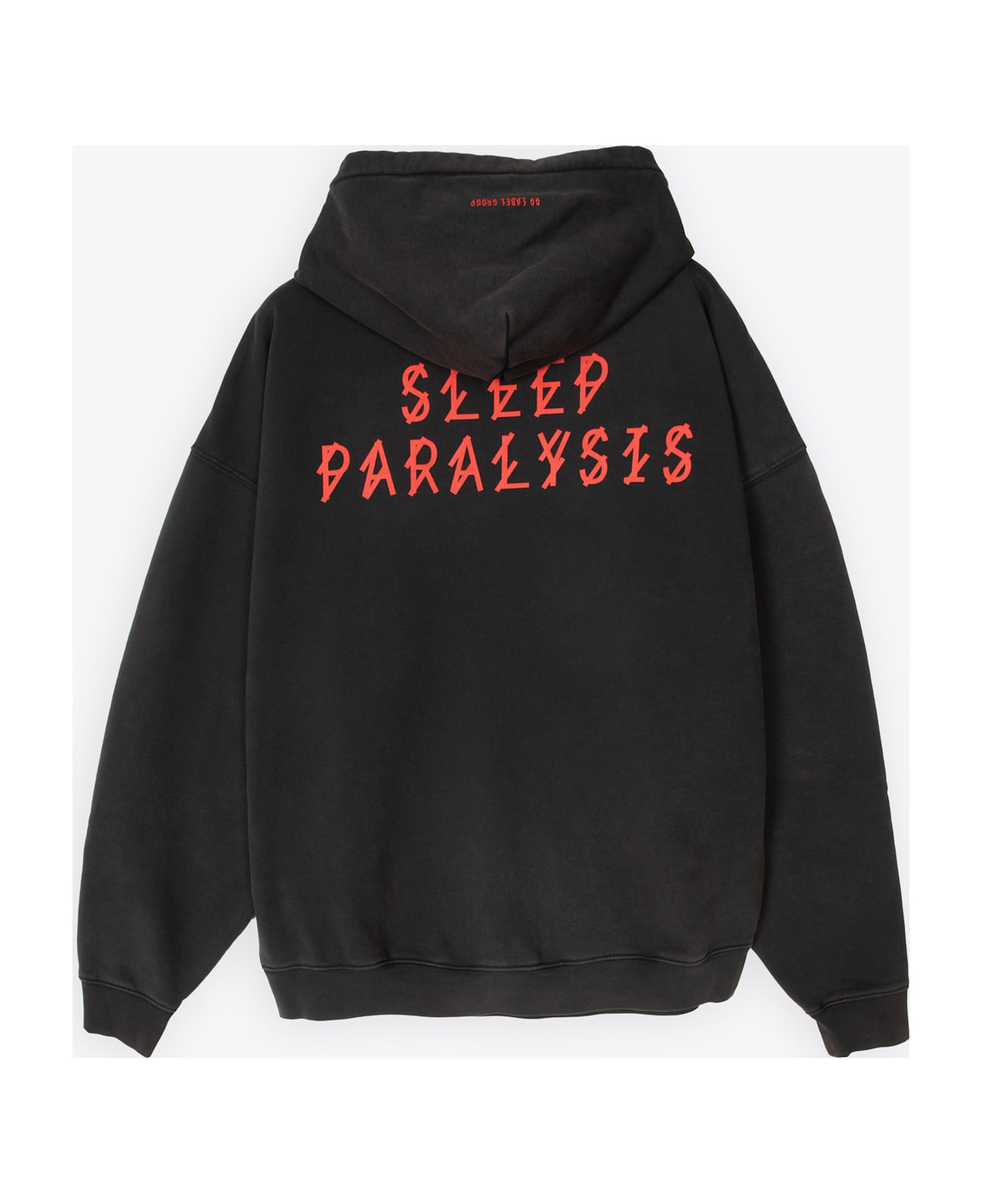 44 Label Group Hoodie No Coulissee New Stiff Washed black cotton hoodie with logo and slogan print - Sleep Paralysis Hoodie - Nero/rosso