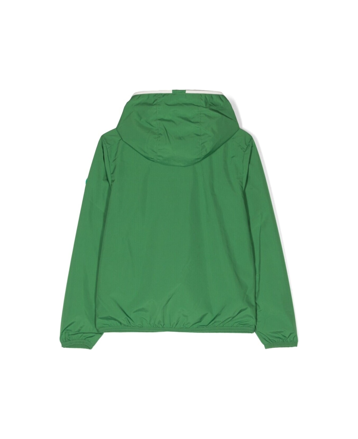 Save the Duck 'noel' Green Hooded Wind-break Jacket With Logo Patch In Polyeter Boy - Green