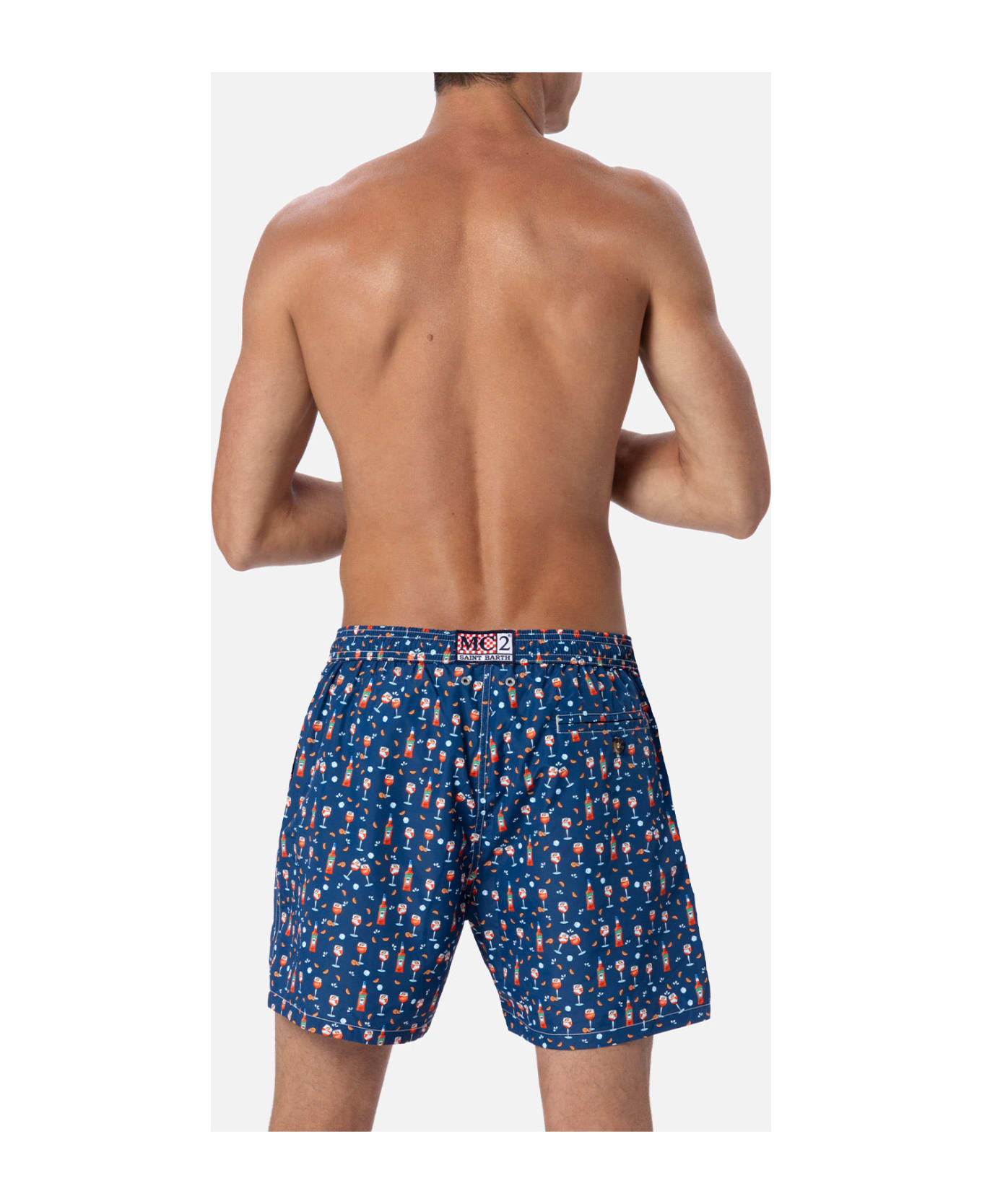 MC2 Saint Barth Man Lightweight Fabric Swim-shorts Lighting Micro Fantasy With Aperol Spritz Print | Aperol Special Edition - BLUE