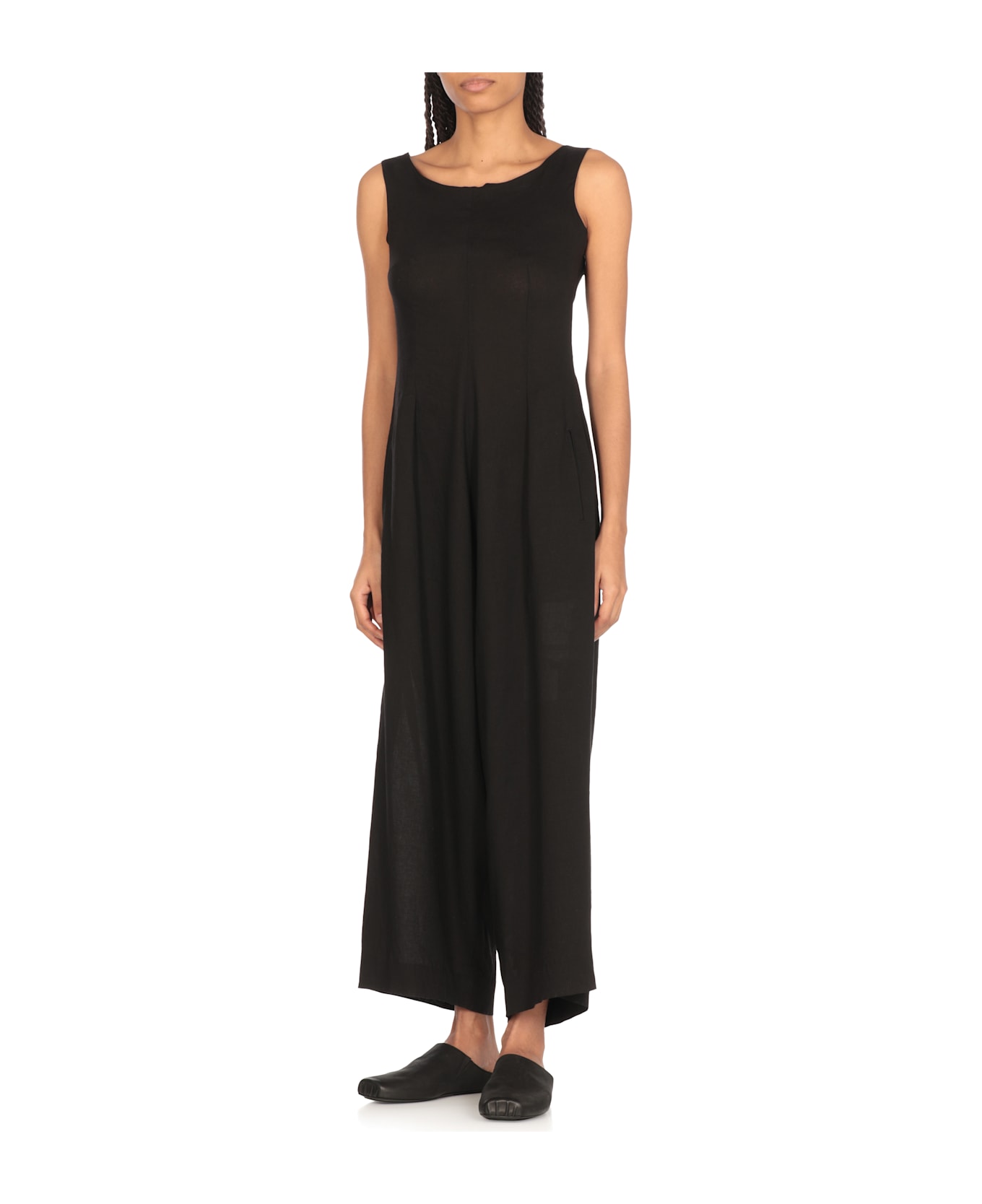 Y
s Linen Blend Jumpsuit - Black