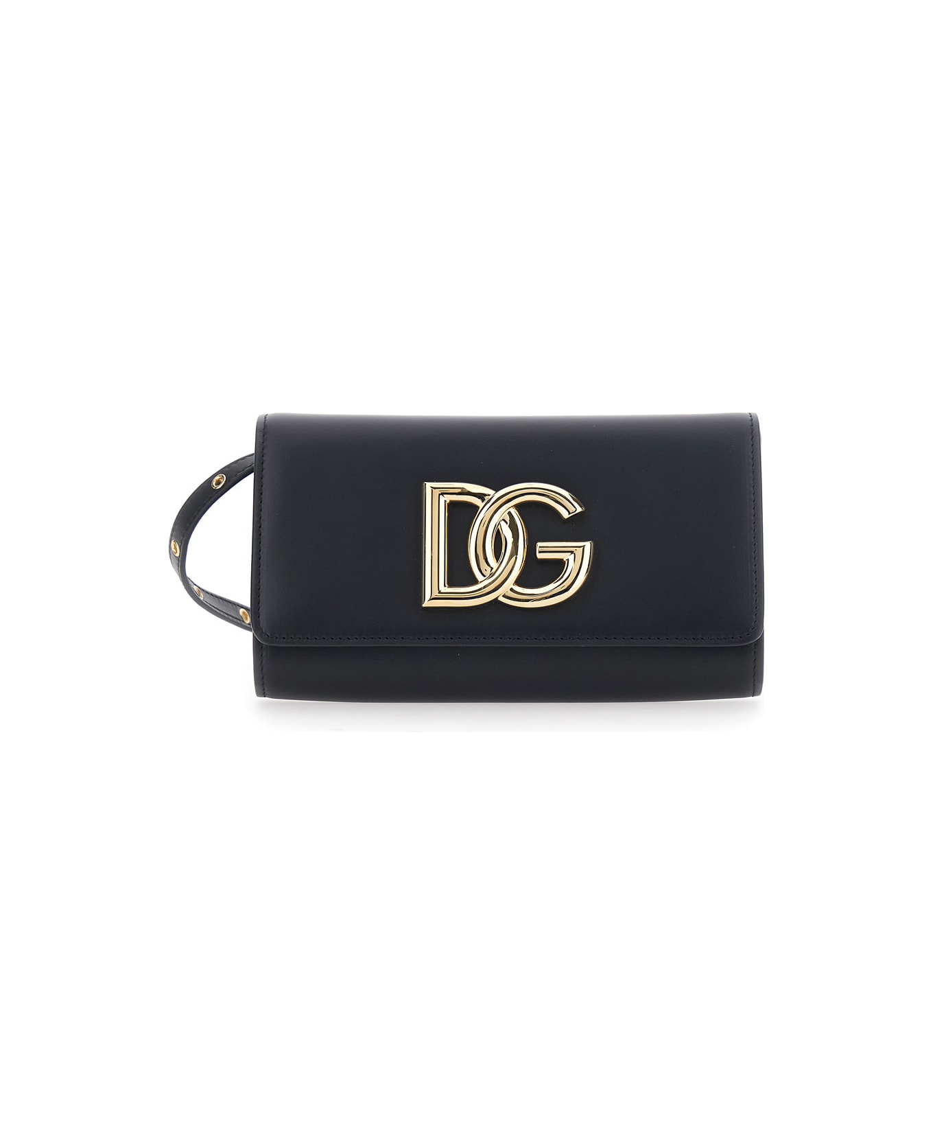Dolce 
Gabbana 
3.5
 Black Clutch Bag With Metallic Dg Logo On The Front In Leather Woman - Black
