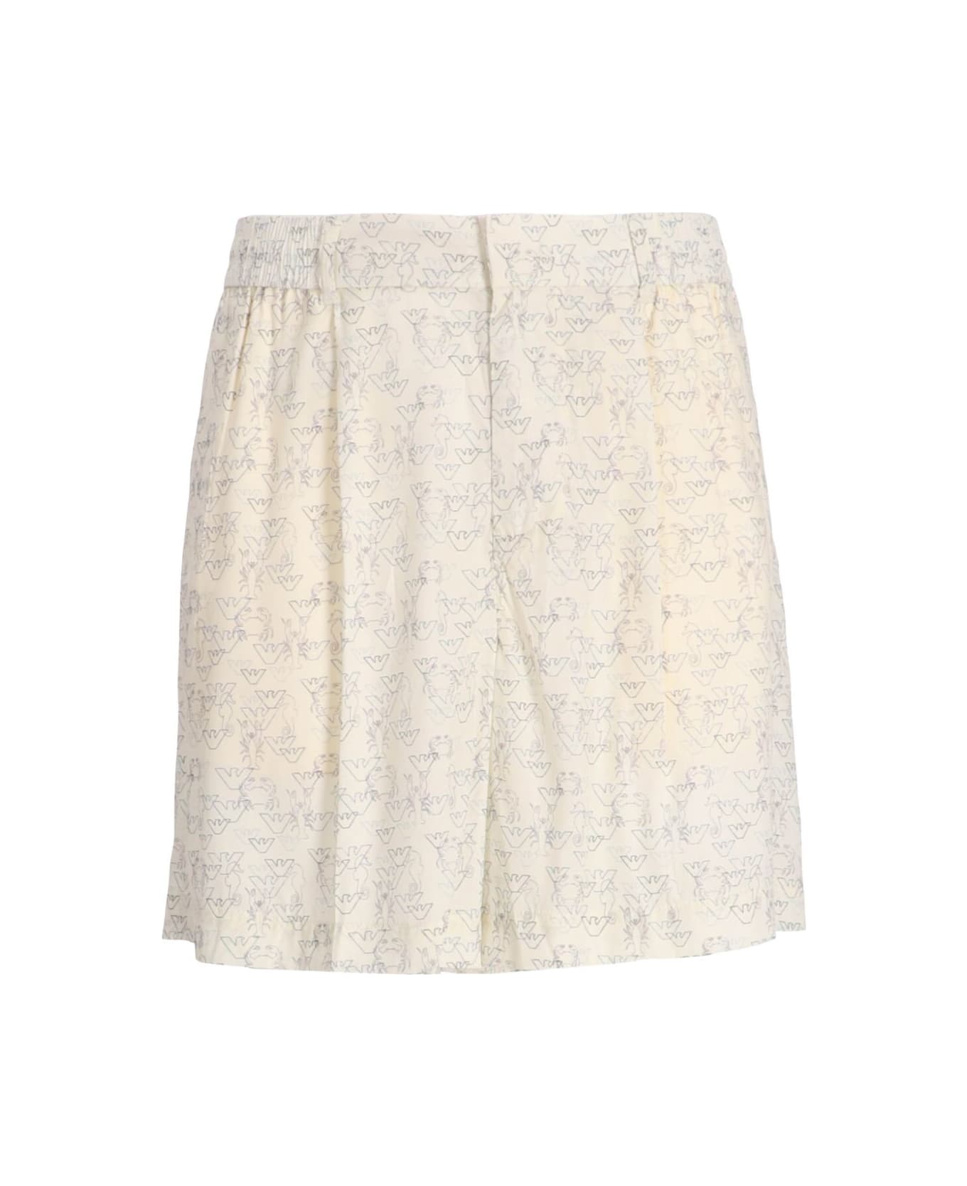 Emporio Armani Allover Logo Bermuda Shorts - White