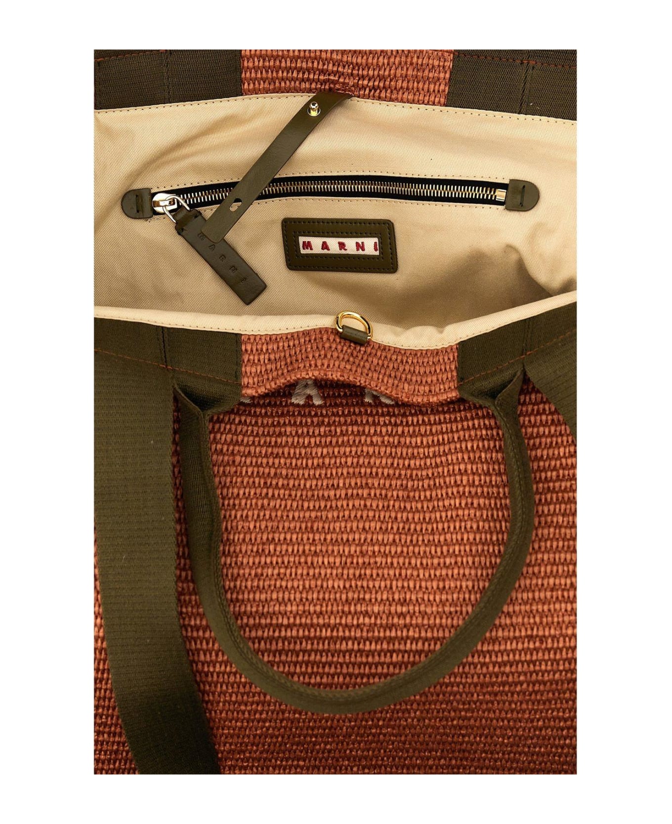 Marni Logo Embroidered Woven Tote Bag - Brown トートバッグ