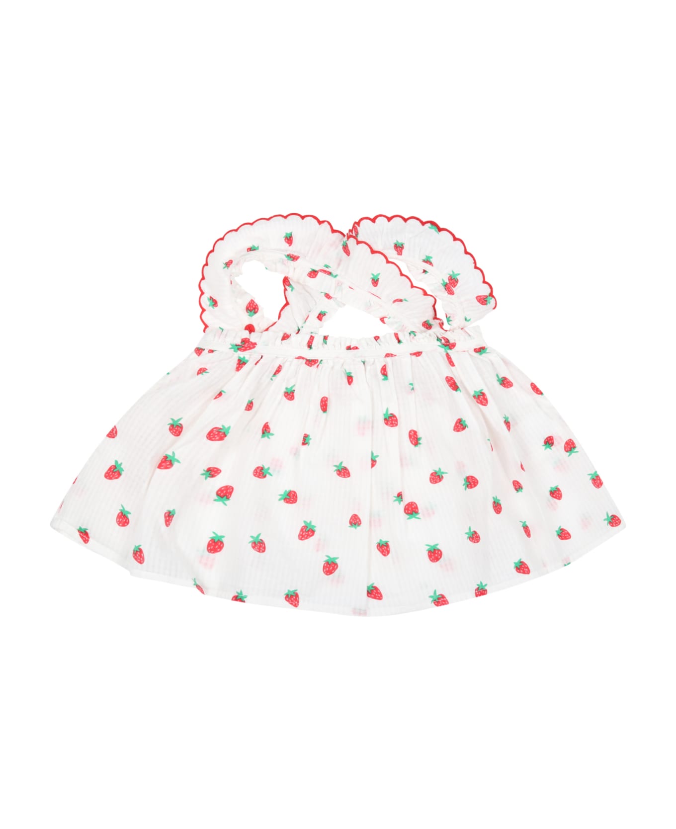 Stella McCartney Kids White Suit For Baby Girl With Red Strawberries - Bianco