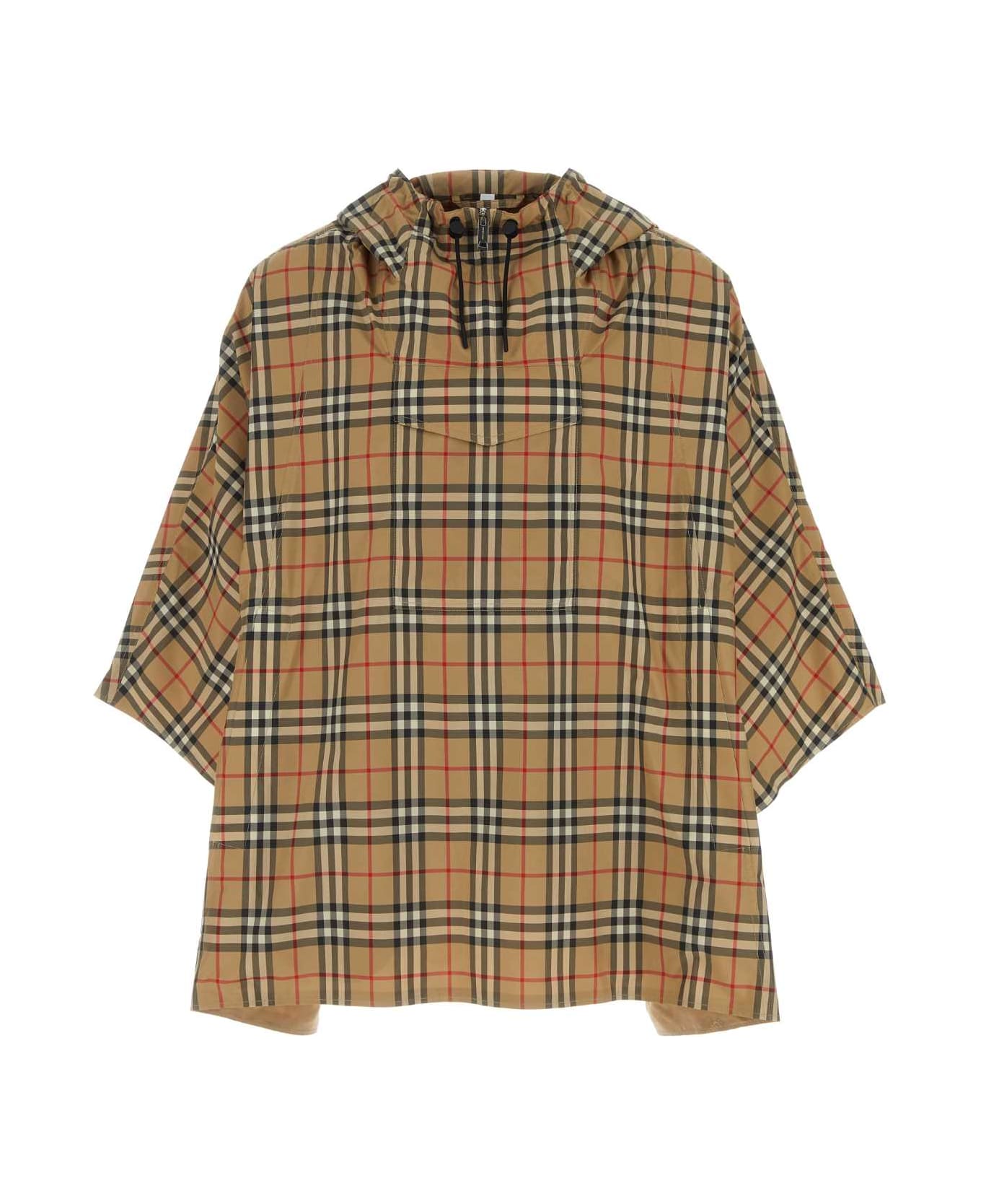 Burberry Embroidered Polyester Check Poncho - ARCHIVEBEIGE