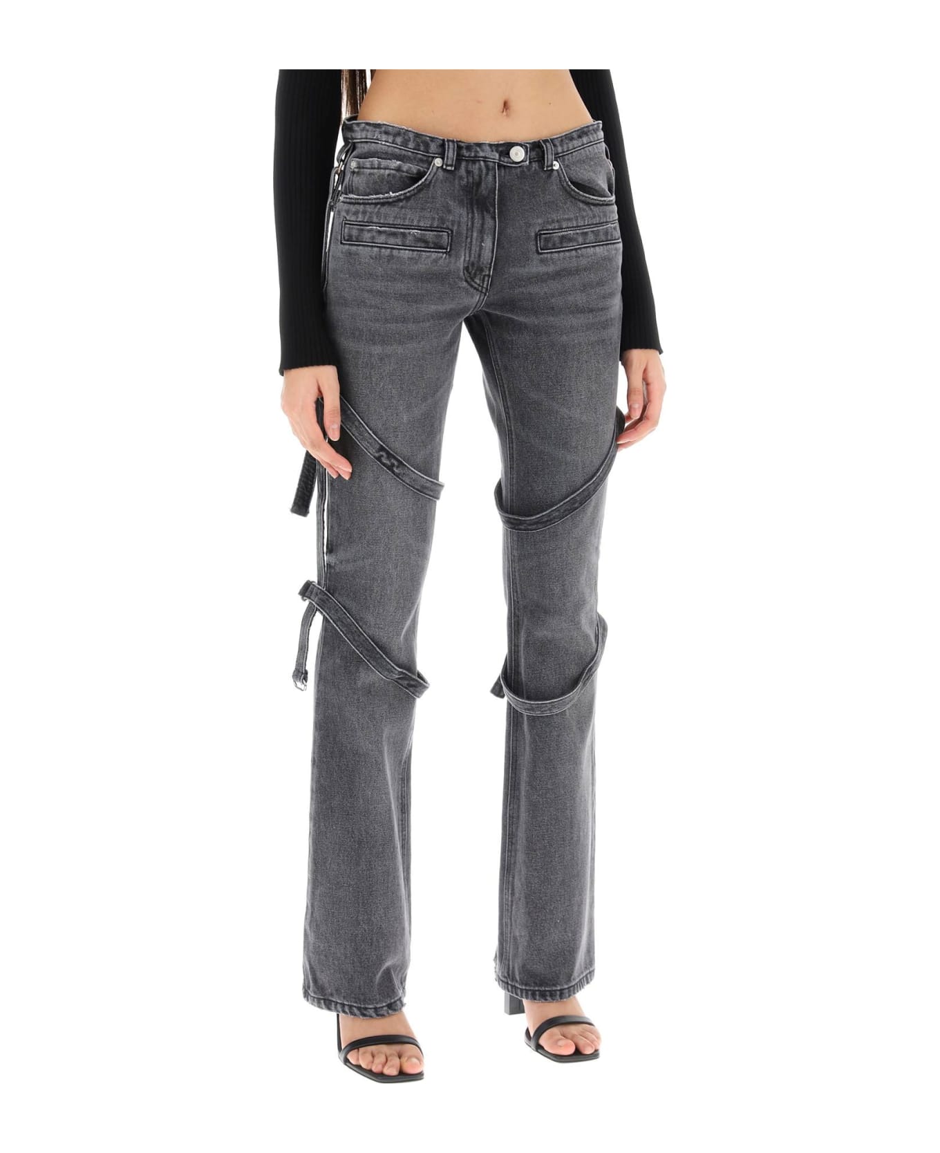 Courrèges Bootcut Jeans With Straps - STONEWAHSED GREY (Grey) デニム