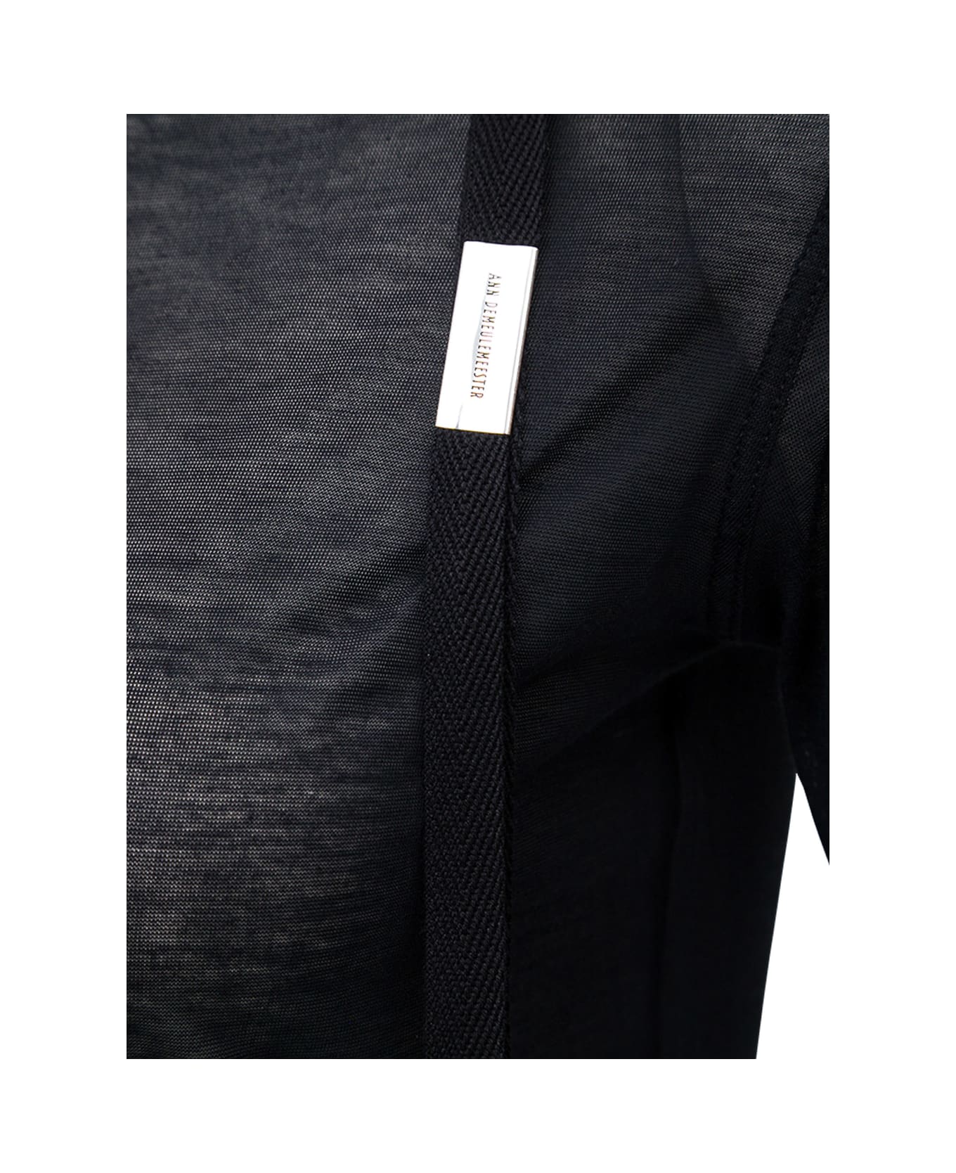 Ann Demeulemeester Camille Black Light Jersey Long Sleeve Tee Wit Ribbon Detail - Black