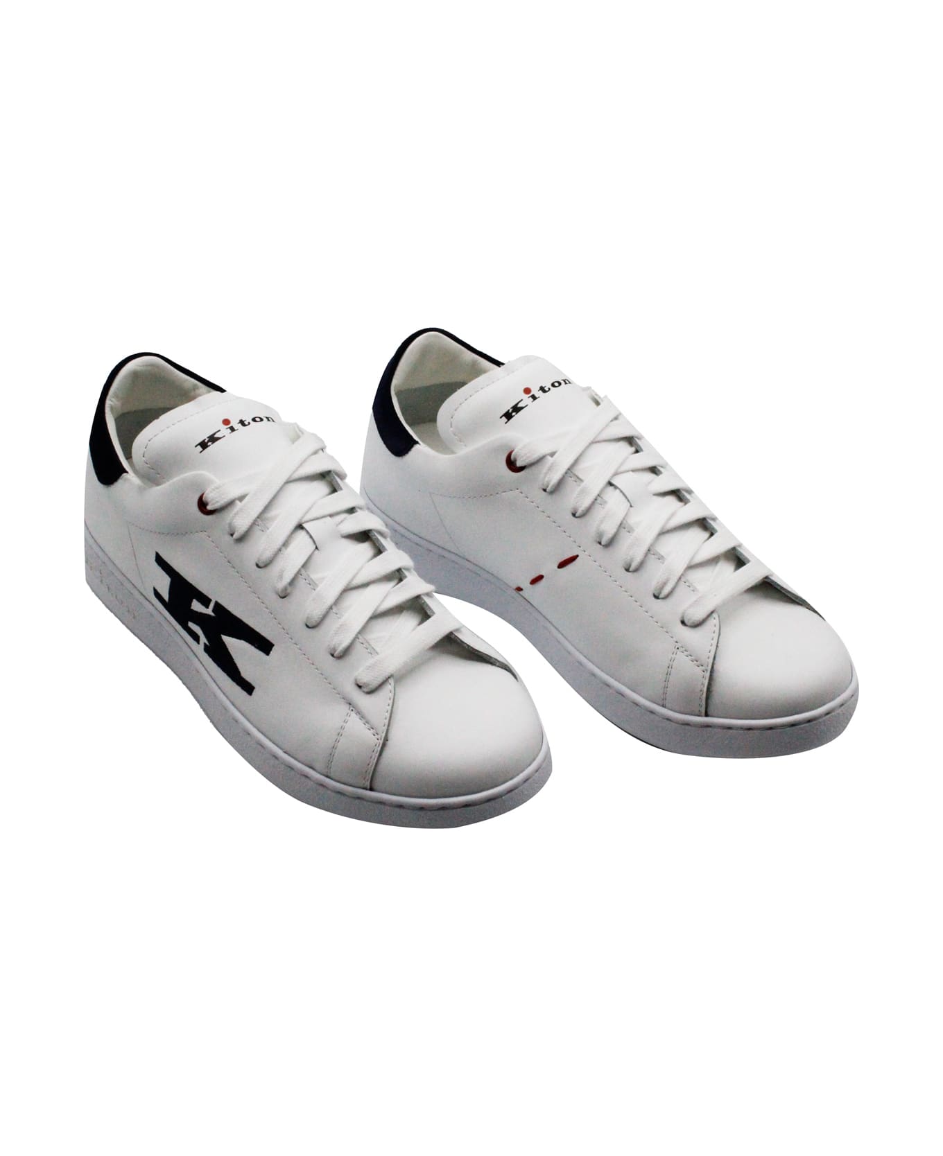 Kiton Sneackers Shoe In Leather With Suede Trims And With Contrasting Stitching. - White