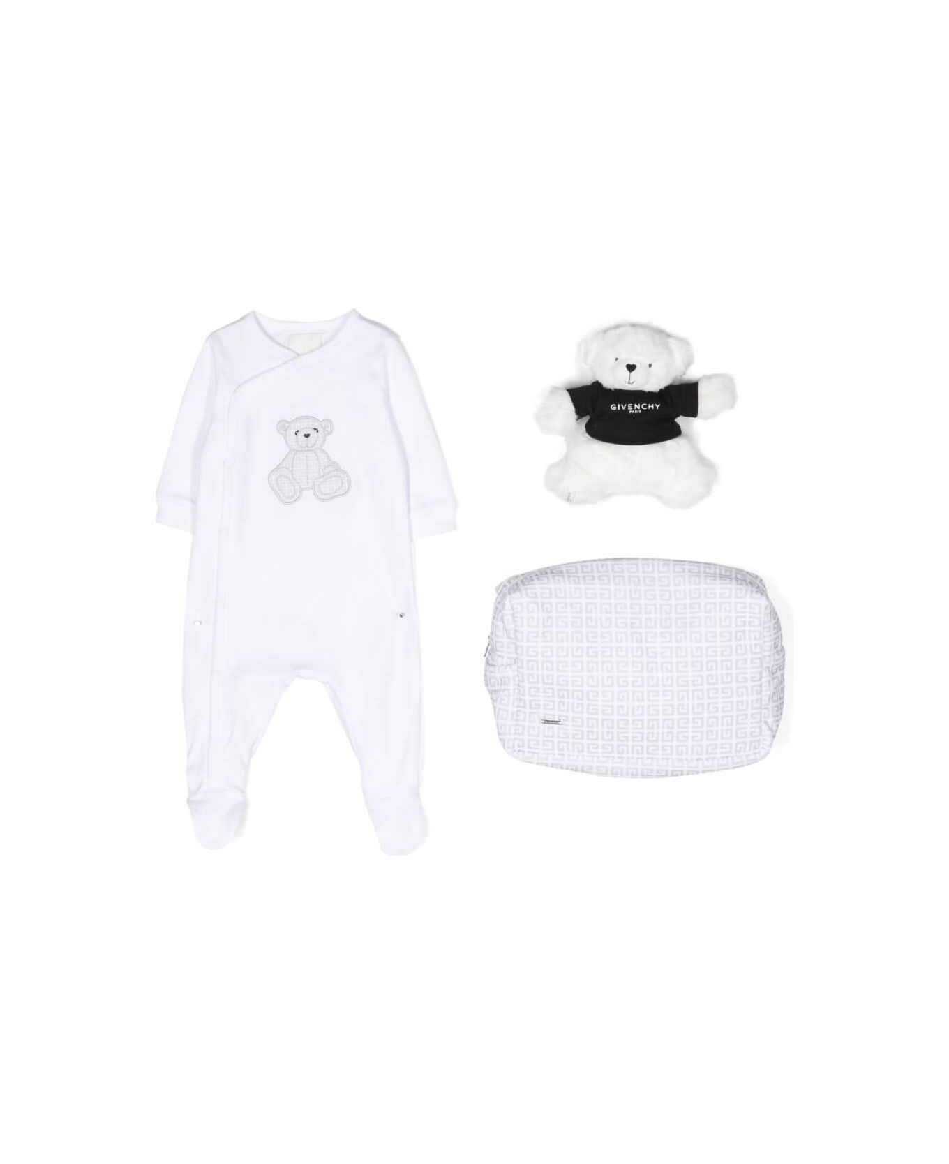 Givenchy White Long Sleeve Babygrow Set With Teddy Bear In Cotton Baby - White
