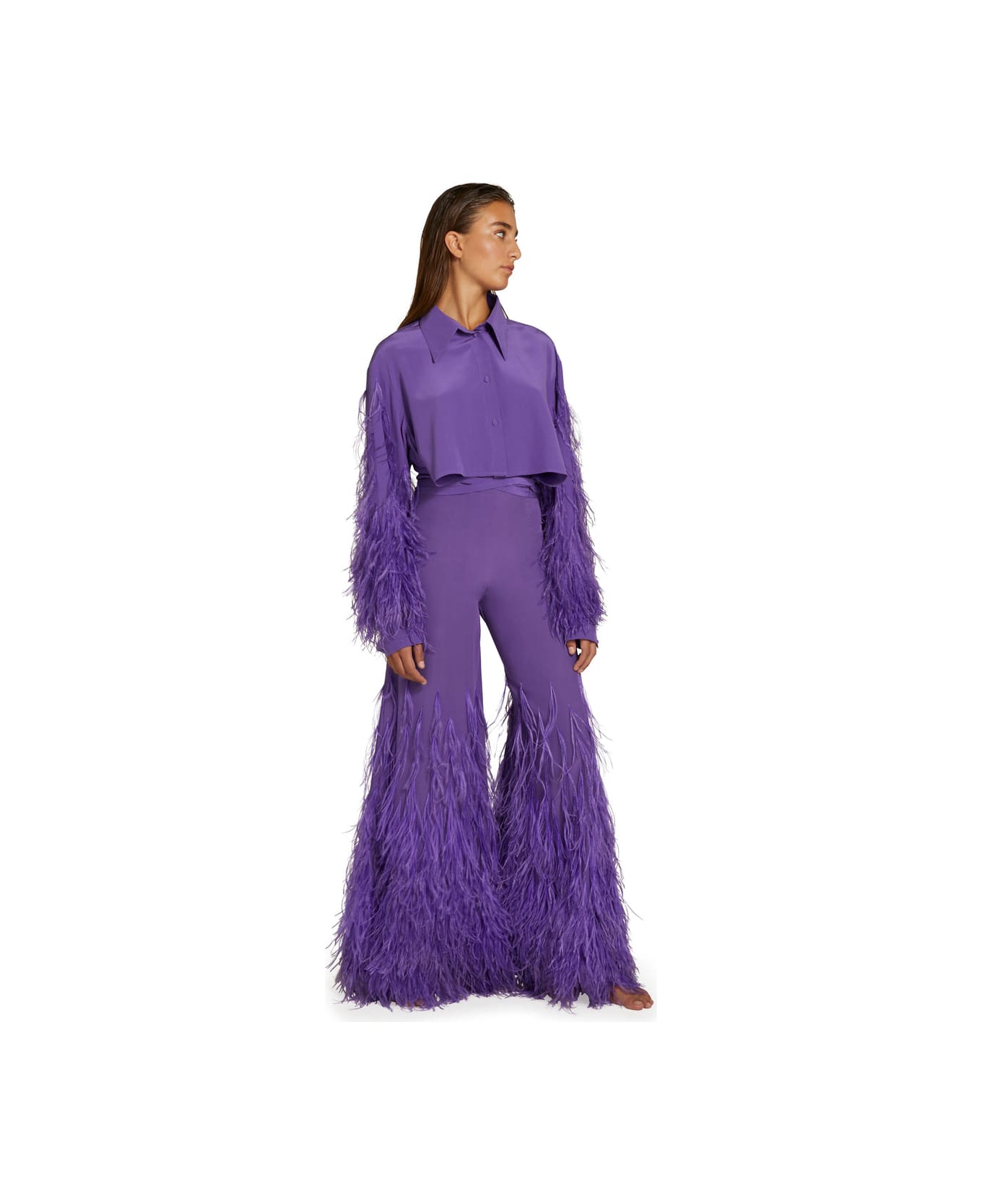 Amotea Marta In Purple Silk & Plumes - Purple