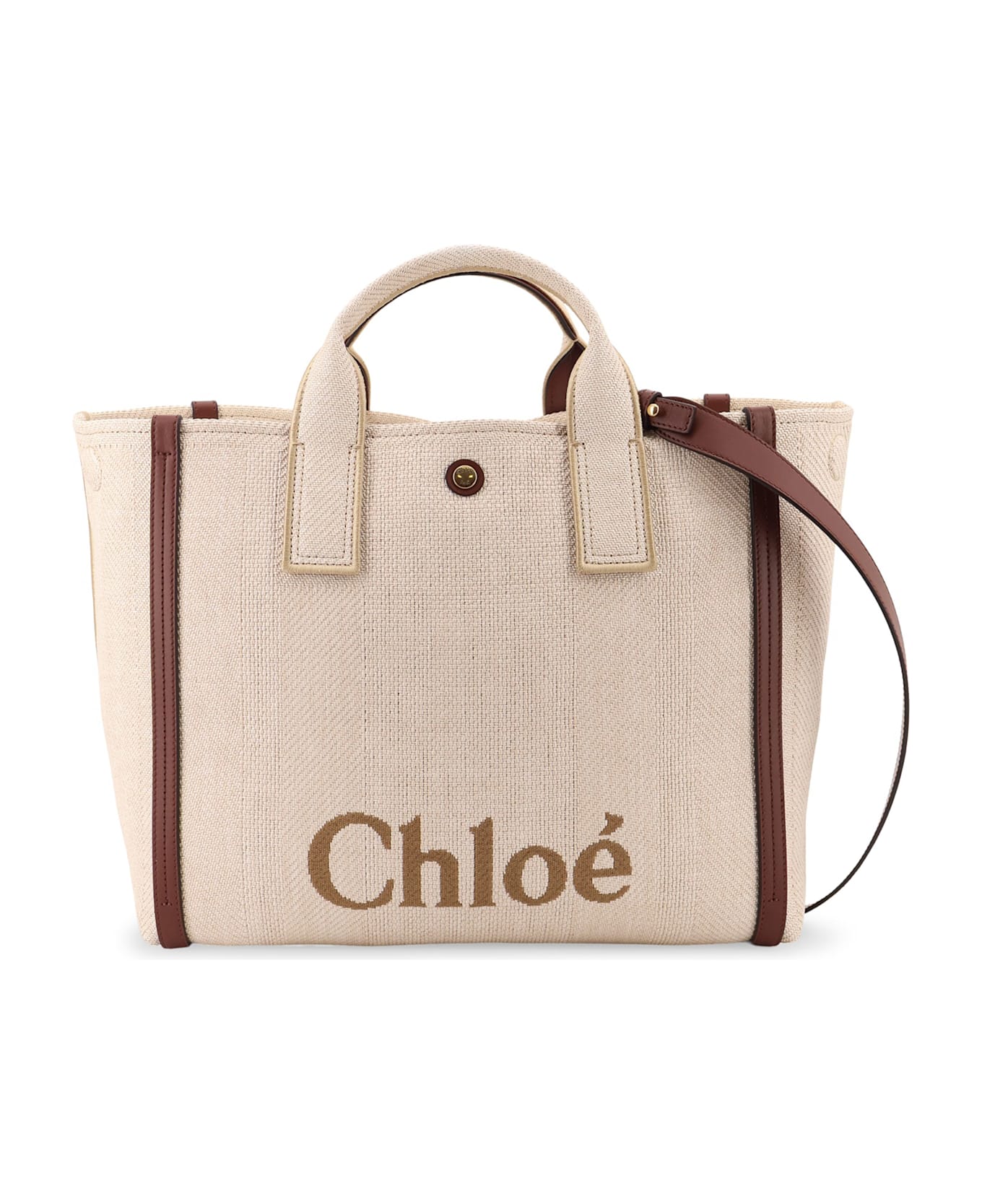 Chloé Chloè Carry Canvas Shoulder Bag With Logo Embroidery - Hot Sand