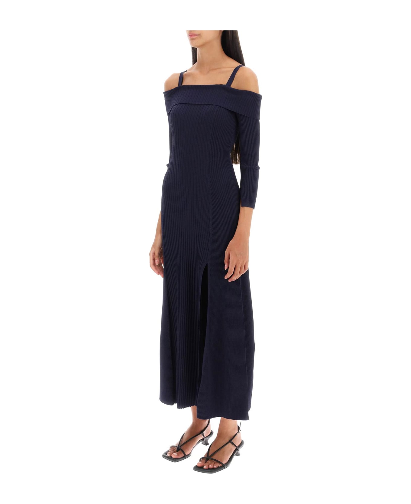 Ganni Long Knitted Off-the-shoulder Dress - SKY CAPTAIN (Blue)