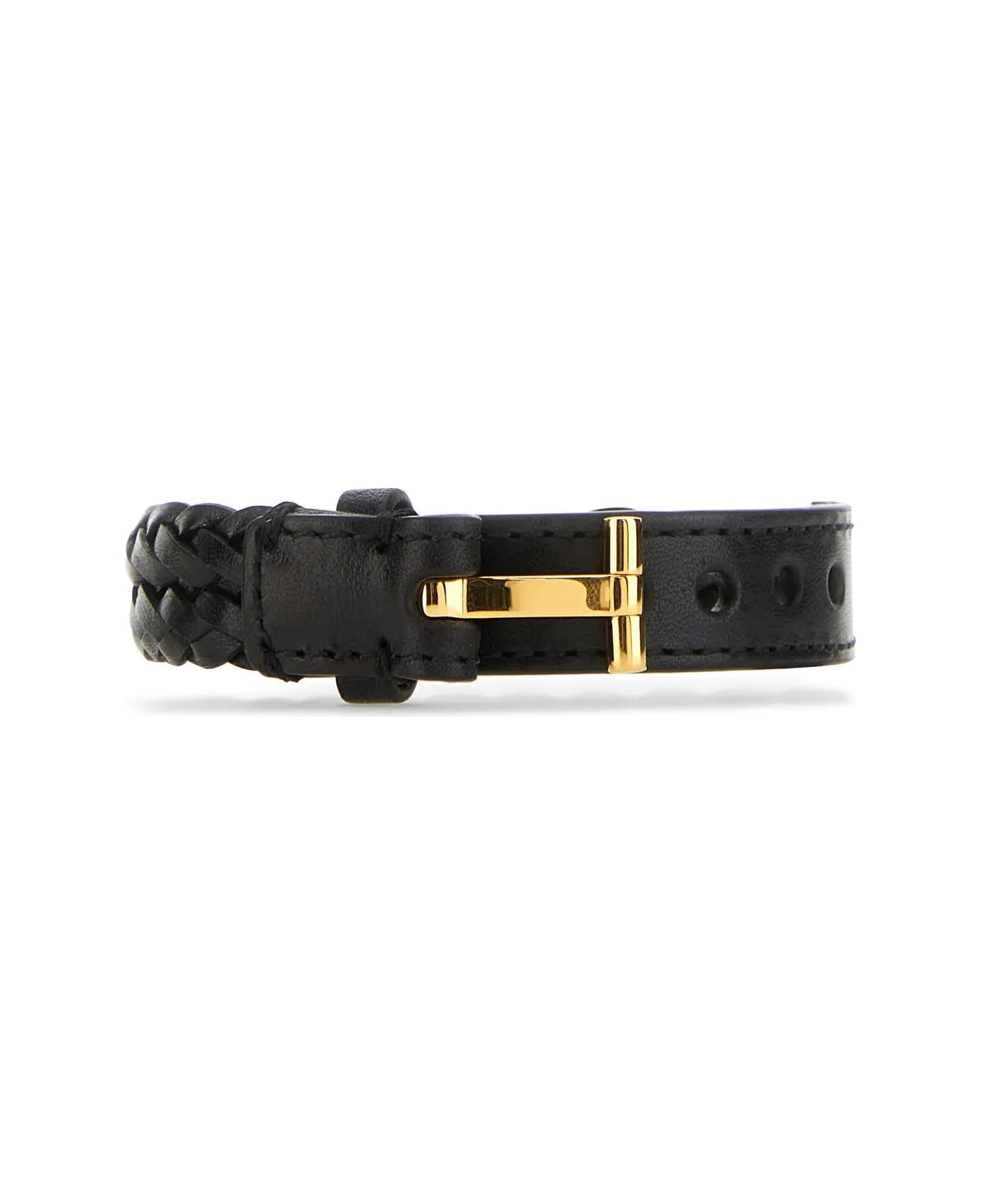Tom Ford Black Leather Bracelet - BLACK