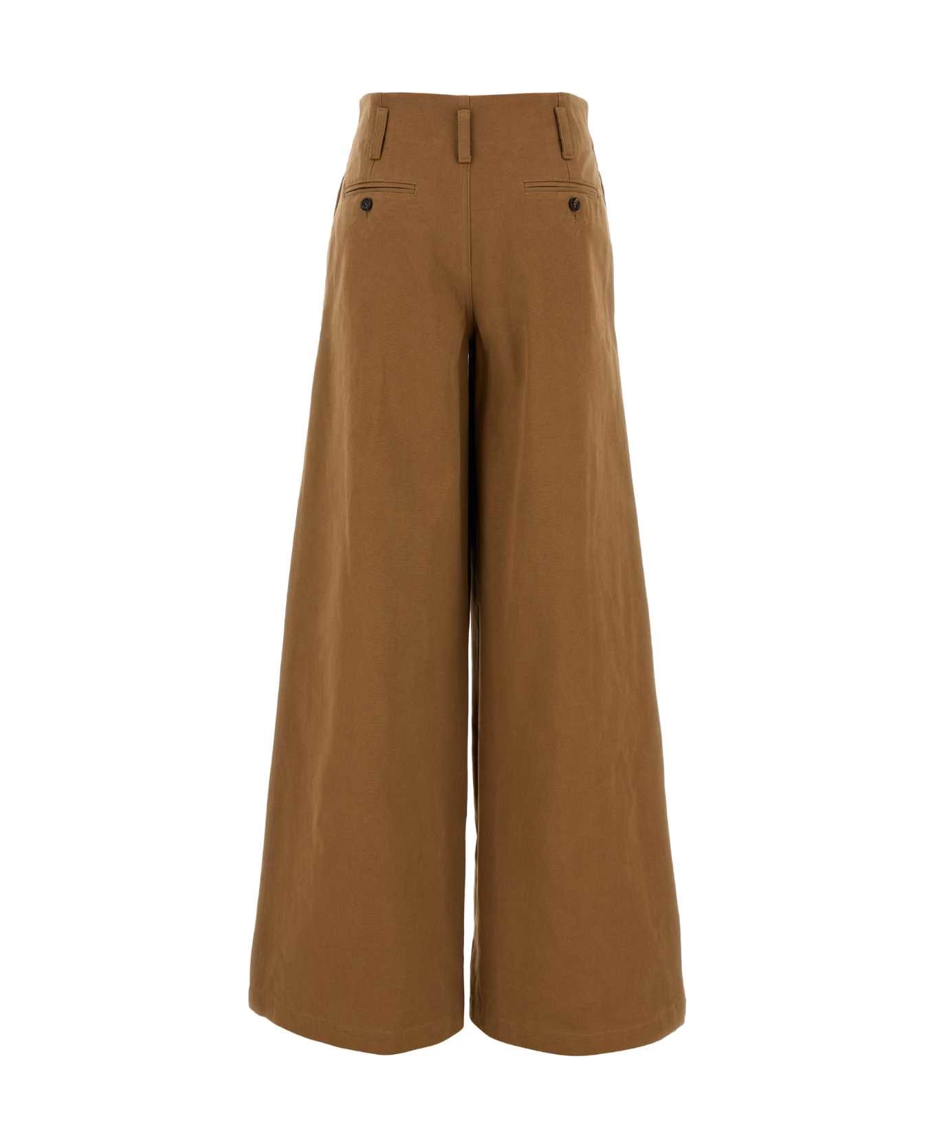 Chloé Brown Cotton Wide-leg Pant - MUSTARDBROWN
