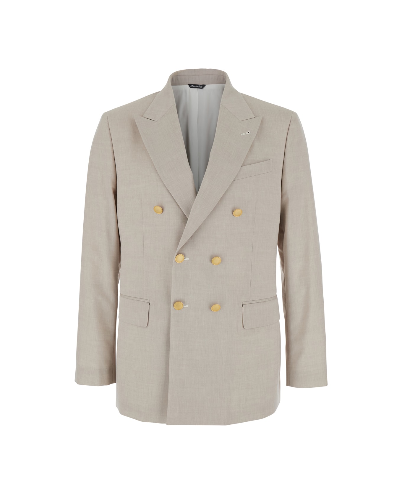 Reveres 1949 Beige Double Breasted Jacket With Peak Lapels In Virgin Wool And Cotton Blend Woman - Beige