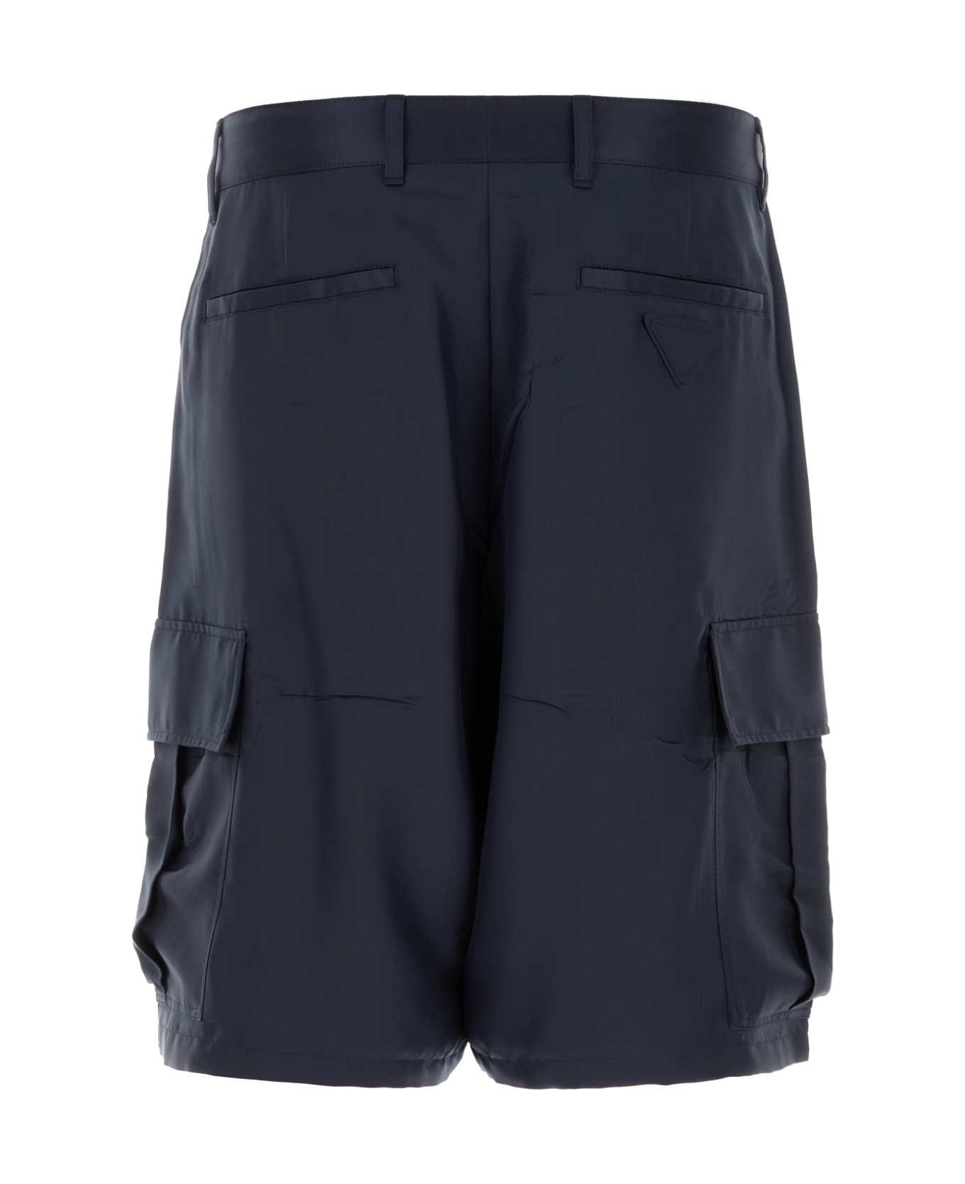 Prada Dark Blue Silk Bermuda Shorts - BLU