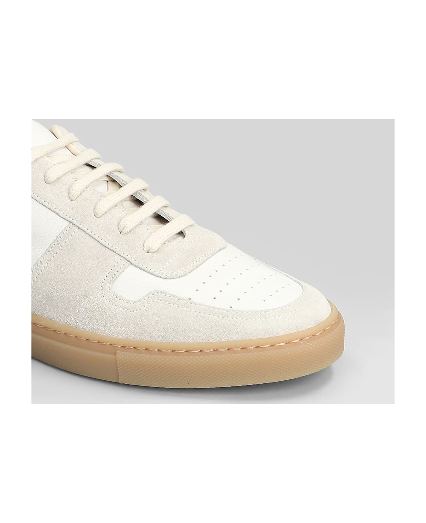 Common Projects Bball Slim Sneakers In White Suede And Leather - white