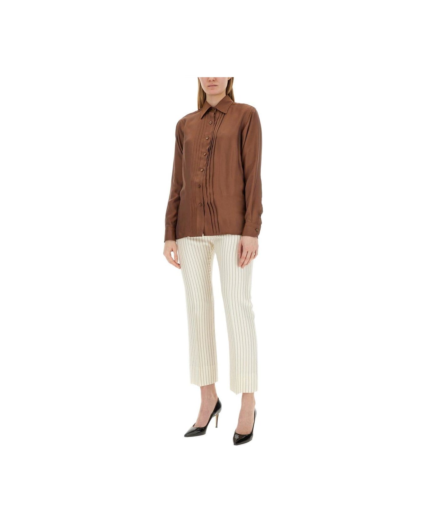 Tom Ford Pleated Longsleeved Shirt - BROWN