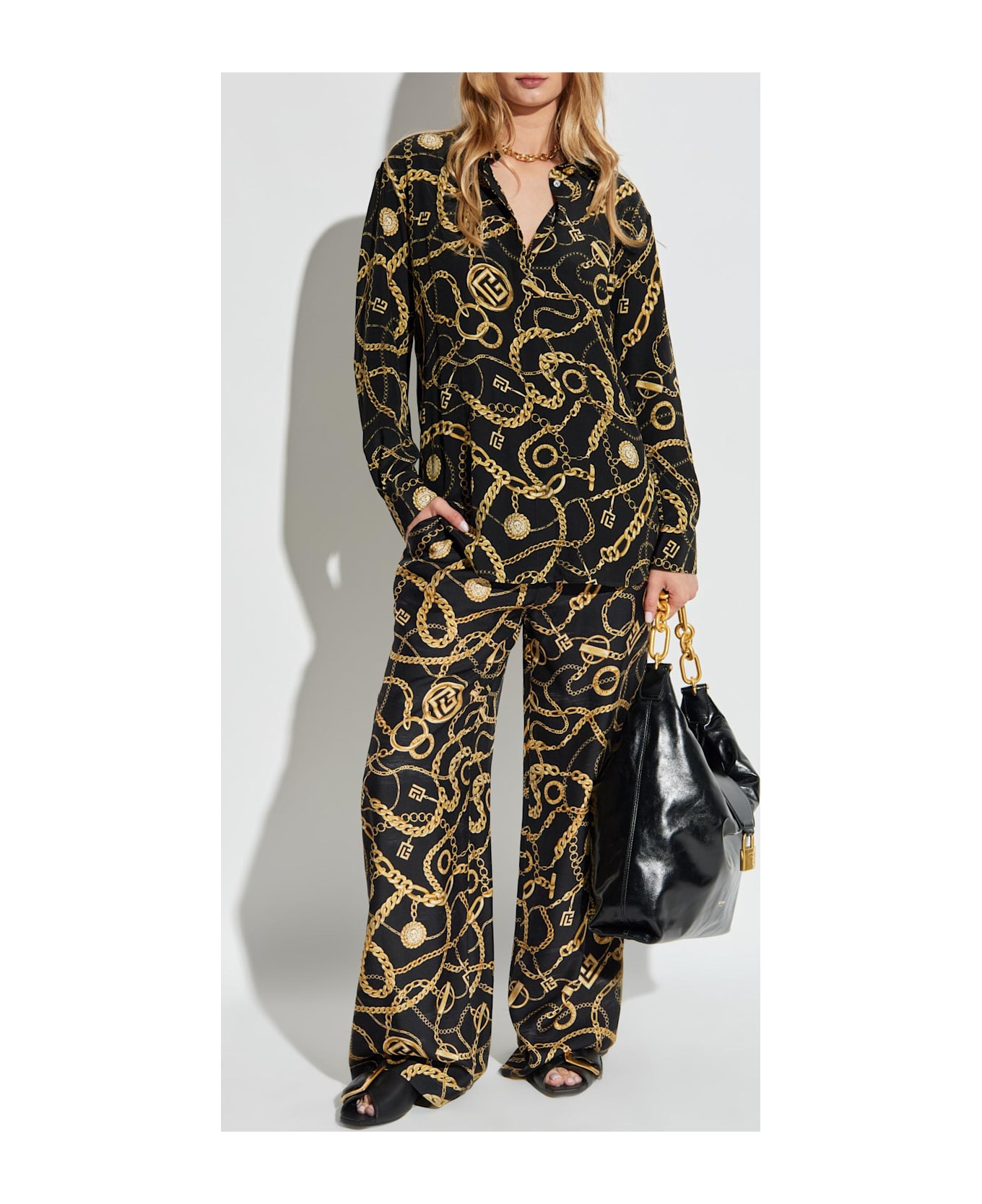 Balmain Silk Shirt With Print - Ead Noir Or