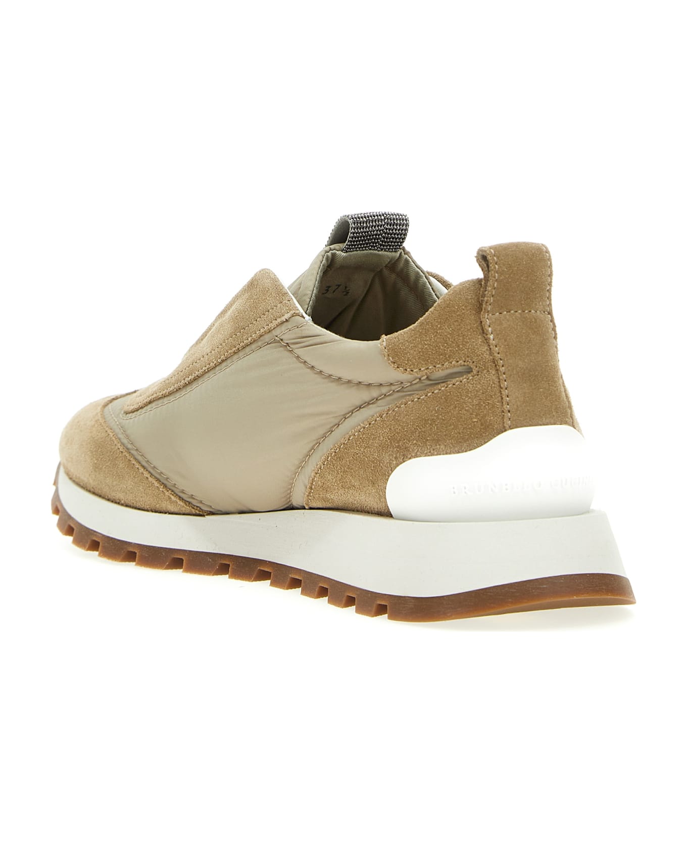 Brunello Cucinelli Runner Shoe In Suede And Taffeta Embellished With Threads Of Brilliant Monili - ROCK