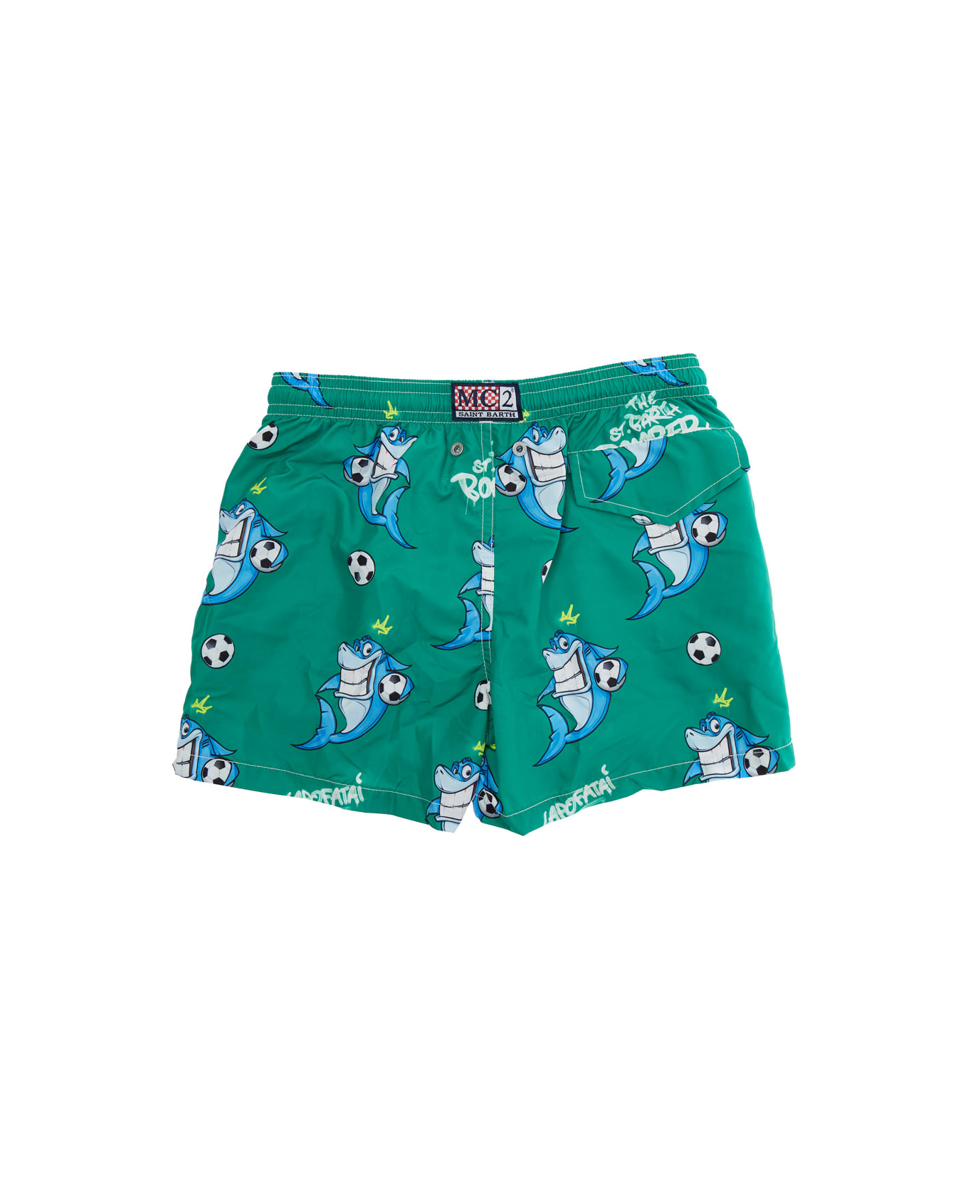 MC2 Saint Barth 
jean Lighting
 Green Swim Shorts With Elastic Drawstring Waist And All-over Print In Tech Fabric Boy - Green