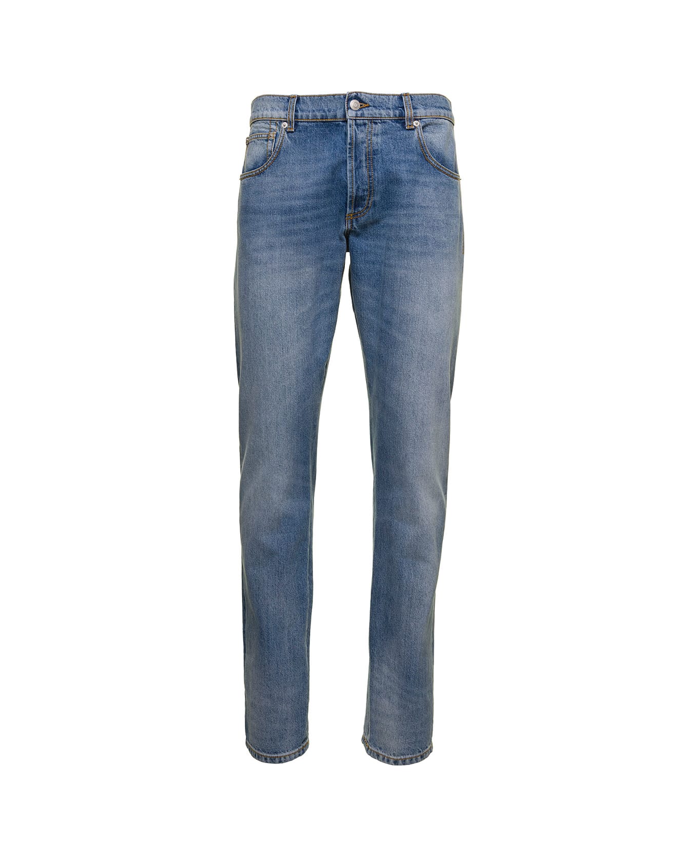 Alexander McQueen Light Blue Straight Five-pockets Jeans In Cotton Denim Man - Blu