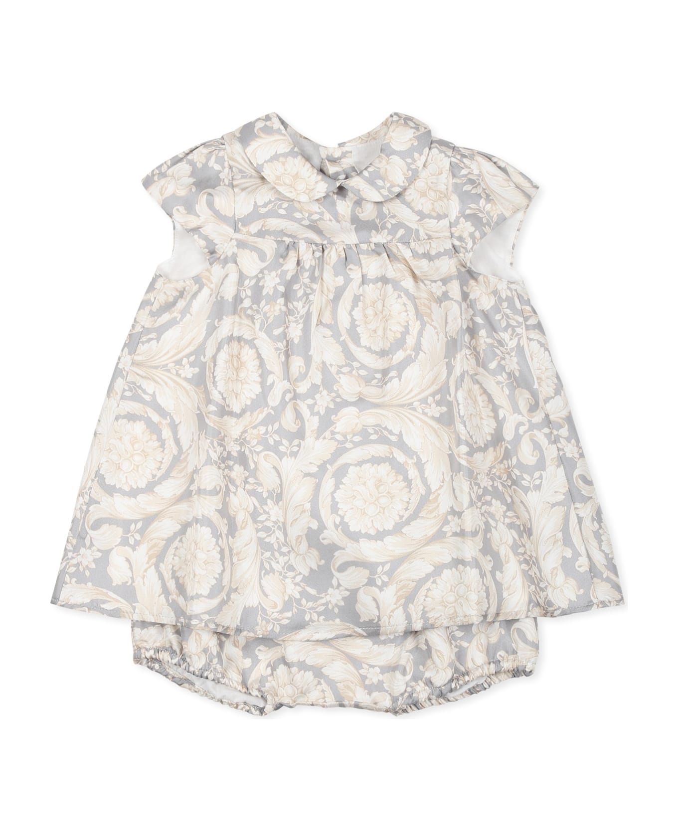 Versace Grey Dress For Baby Girl With Barocco Print - Grey