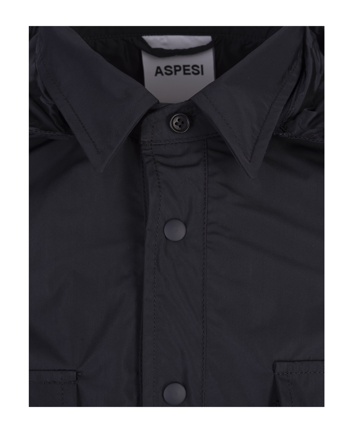 Aspesi Black Hooded Shirt Jacket - Black レインコート