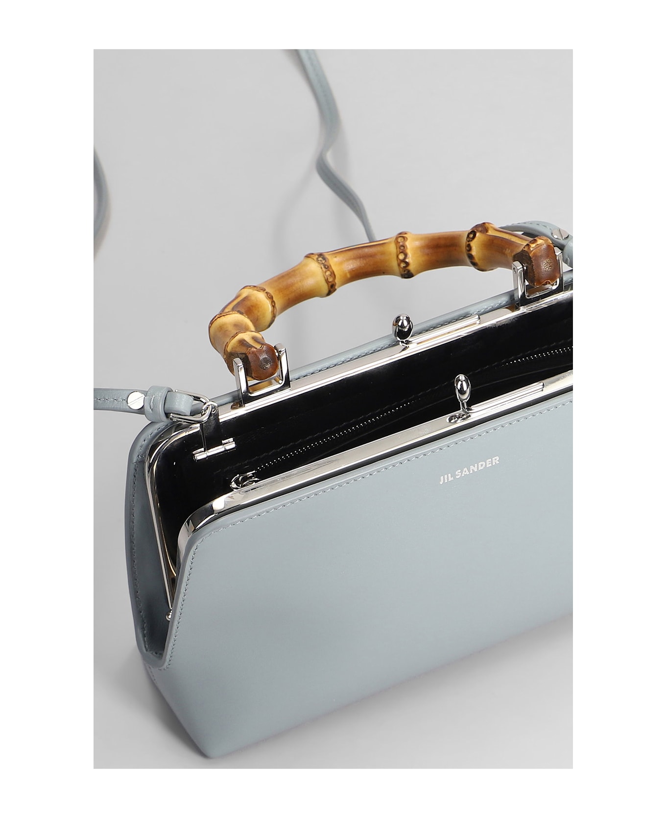 Jil Sander Gojii Bambo Hand Bag In Cyan Leather - cyan