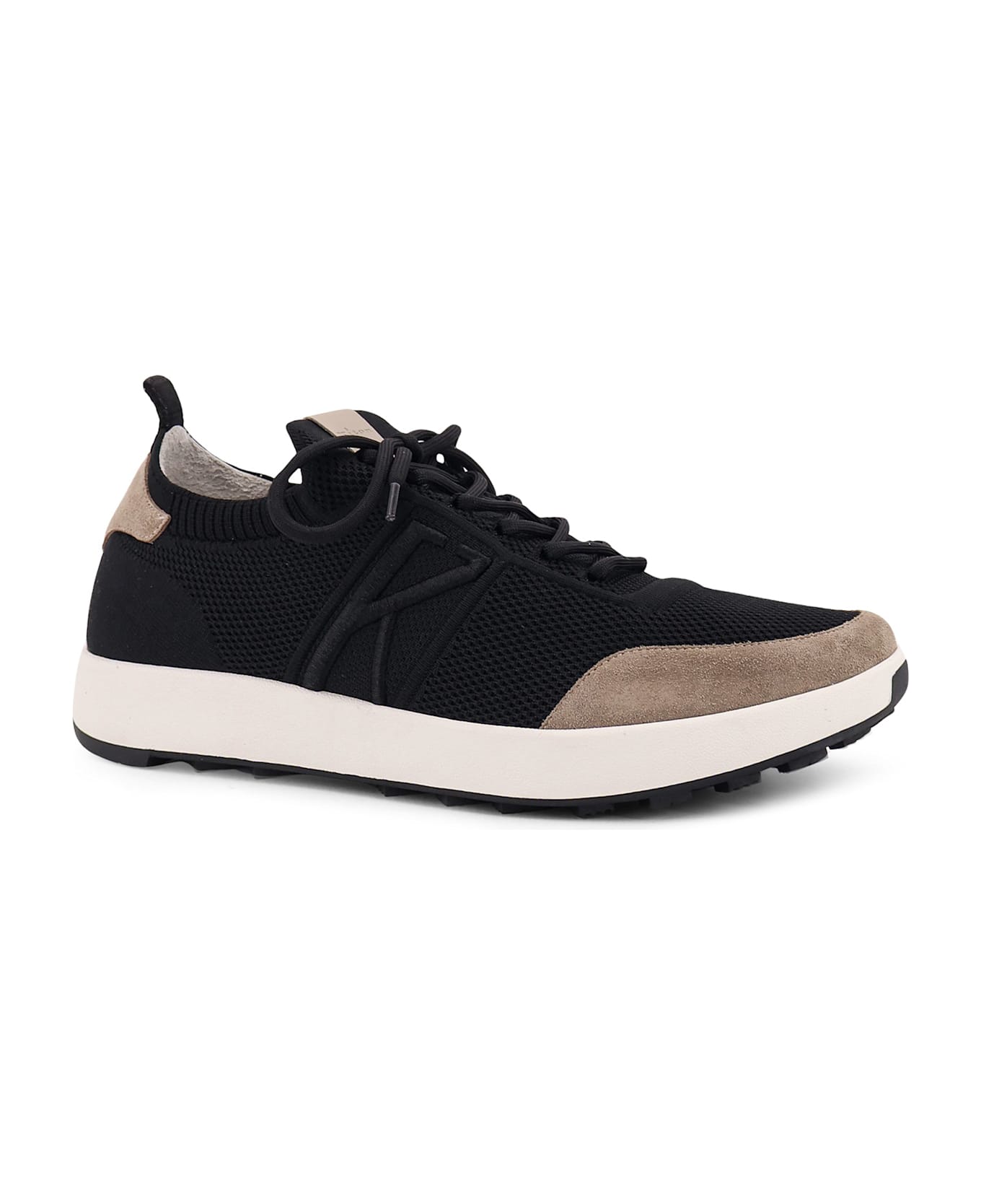 Kiton Low-top Mesh Sneakers With Suede Profiles - Black
