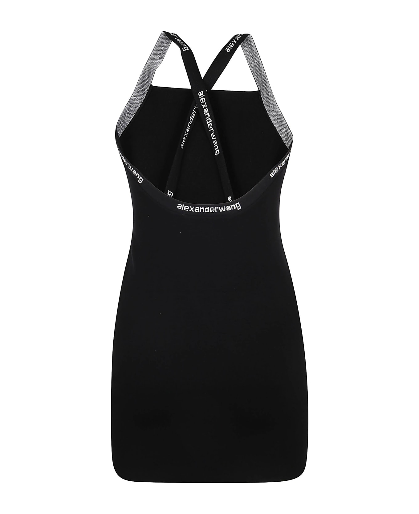 T by Alexander Wang Logo Jacquard Trims Bodycon Tank Dress - Black ワンピース＆ドレス