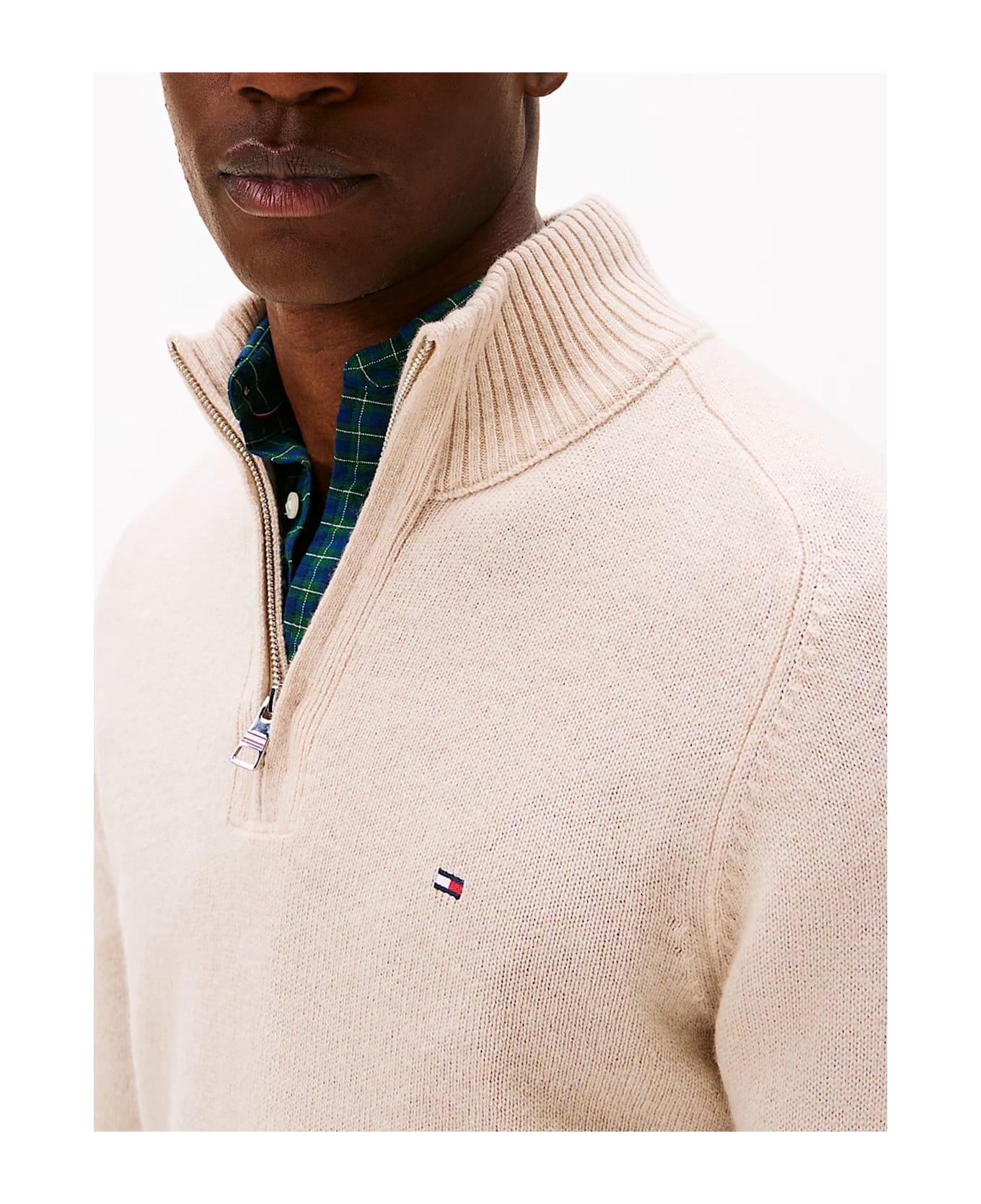 Tommy Hilfiger Wool Sweater With Zip - Beige