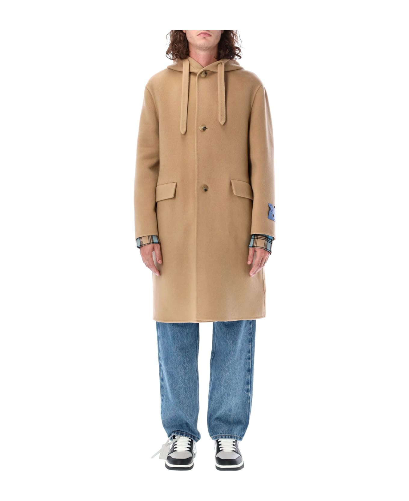 Off-White Tags Cashmere Hooded Coat - CAMEL