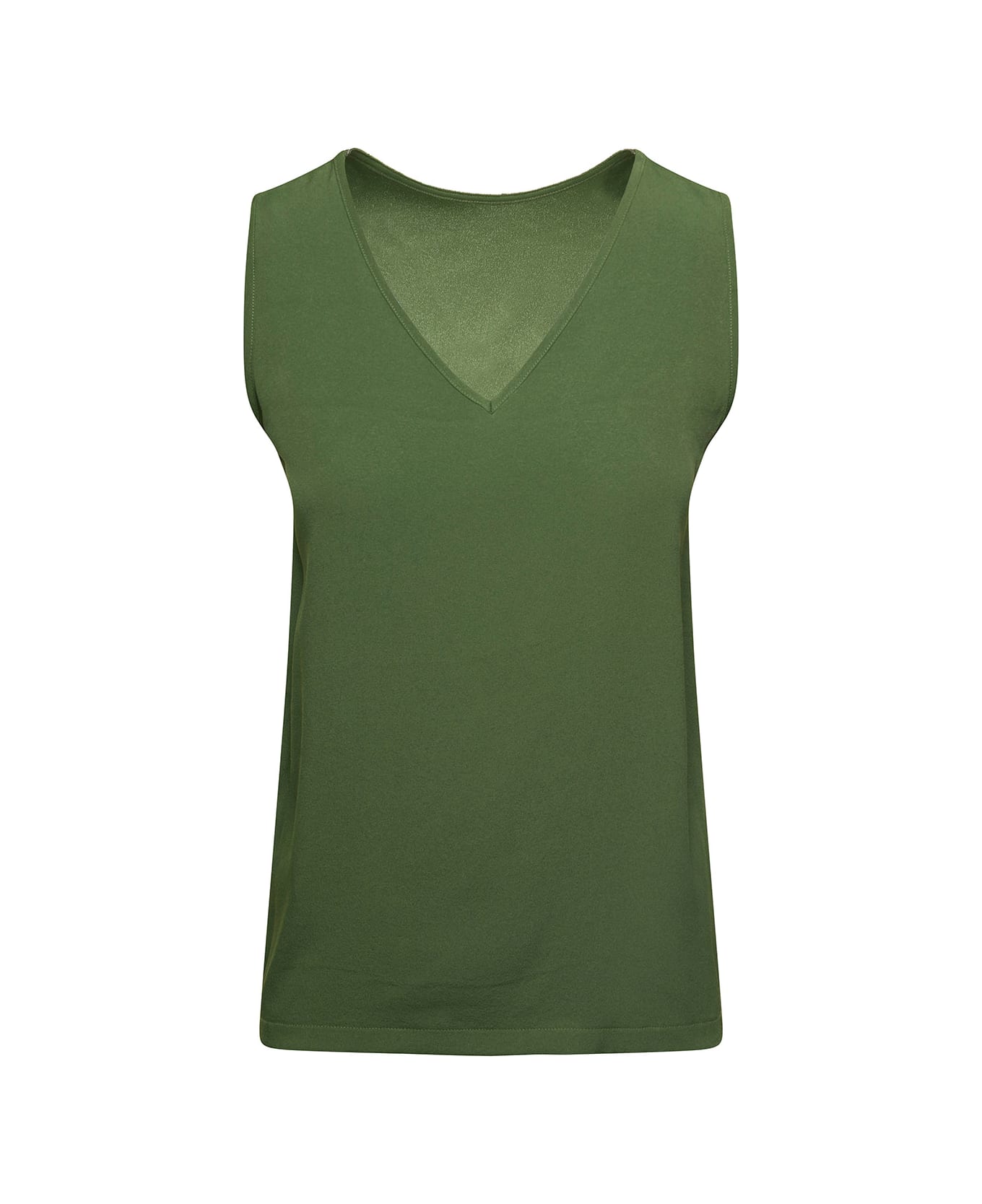 Fabiana Filippi Green V-neck Sleeveless Top In Silk Blend Woman Fabiana Filippi タンクトップ