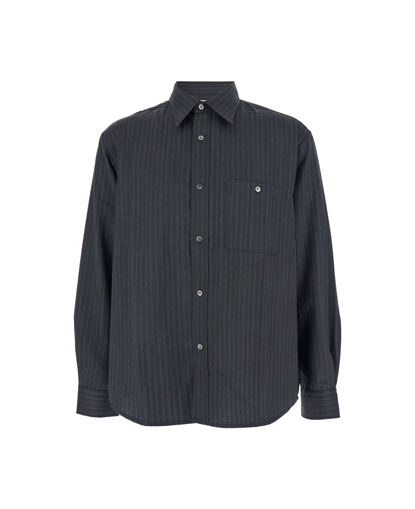 Tonywack Grey Pinstriped Shirt With Pointed Collar In Wool Blend Man - Grey