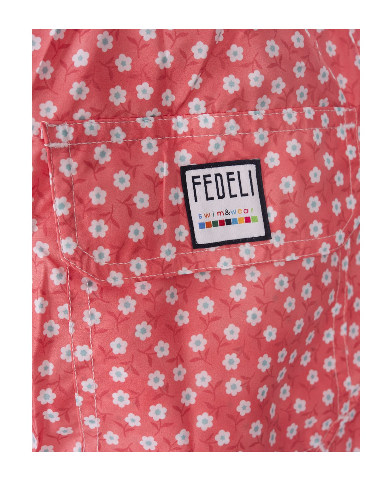 Fedeli Red Swim Shorts With Micro Daisy Pattern - Red