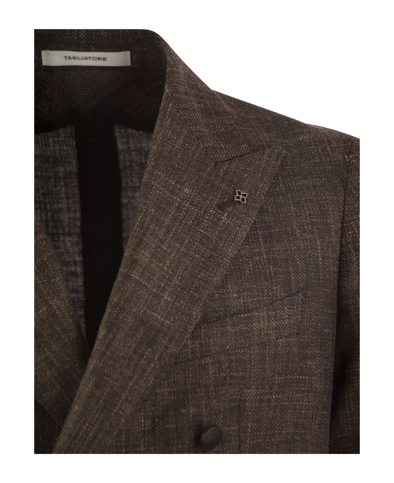 Tagliatore Double-breasted Jacket In Wool, Silk And Linen - Brown