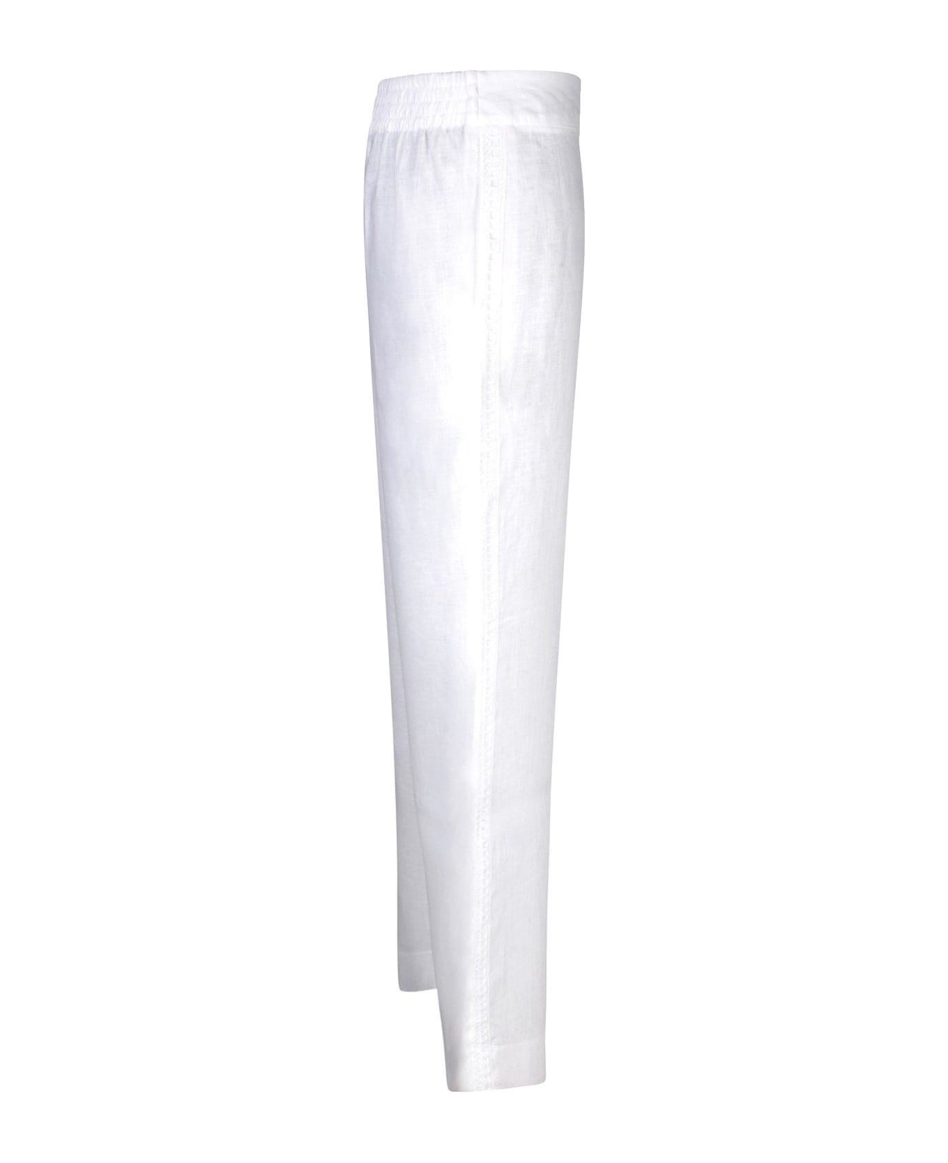 Ermanno Scervino Embroidered Slub Texture Trousers - WHITE
