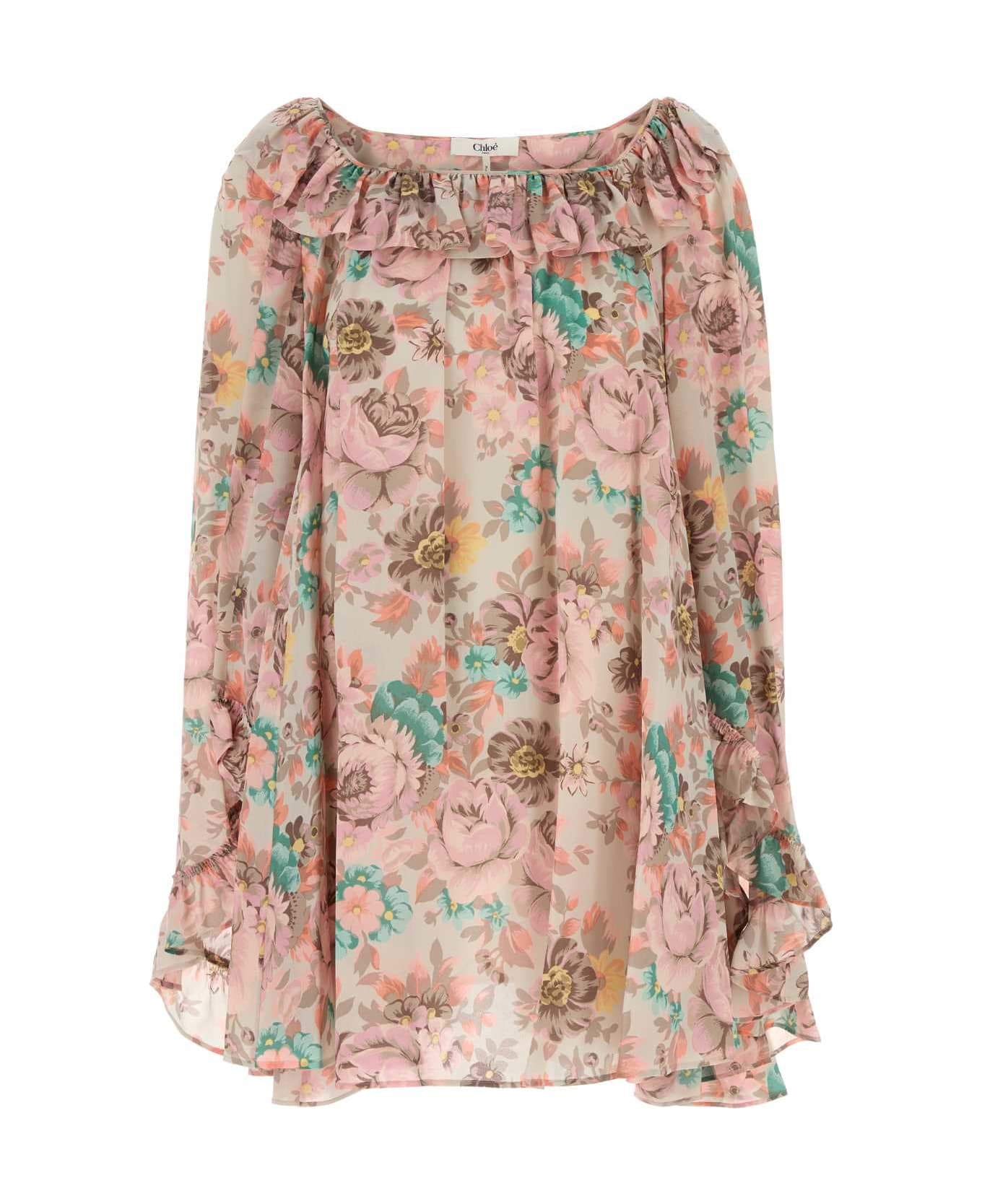 Chloé Printed Crepe Mini Dress - MUDDYGREY