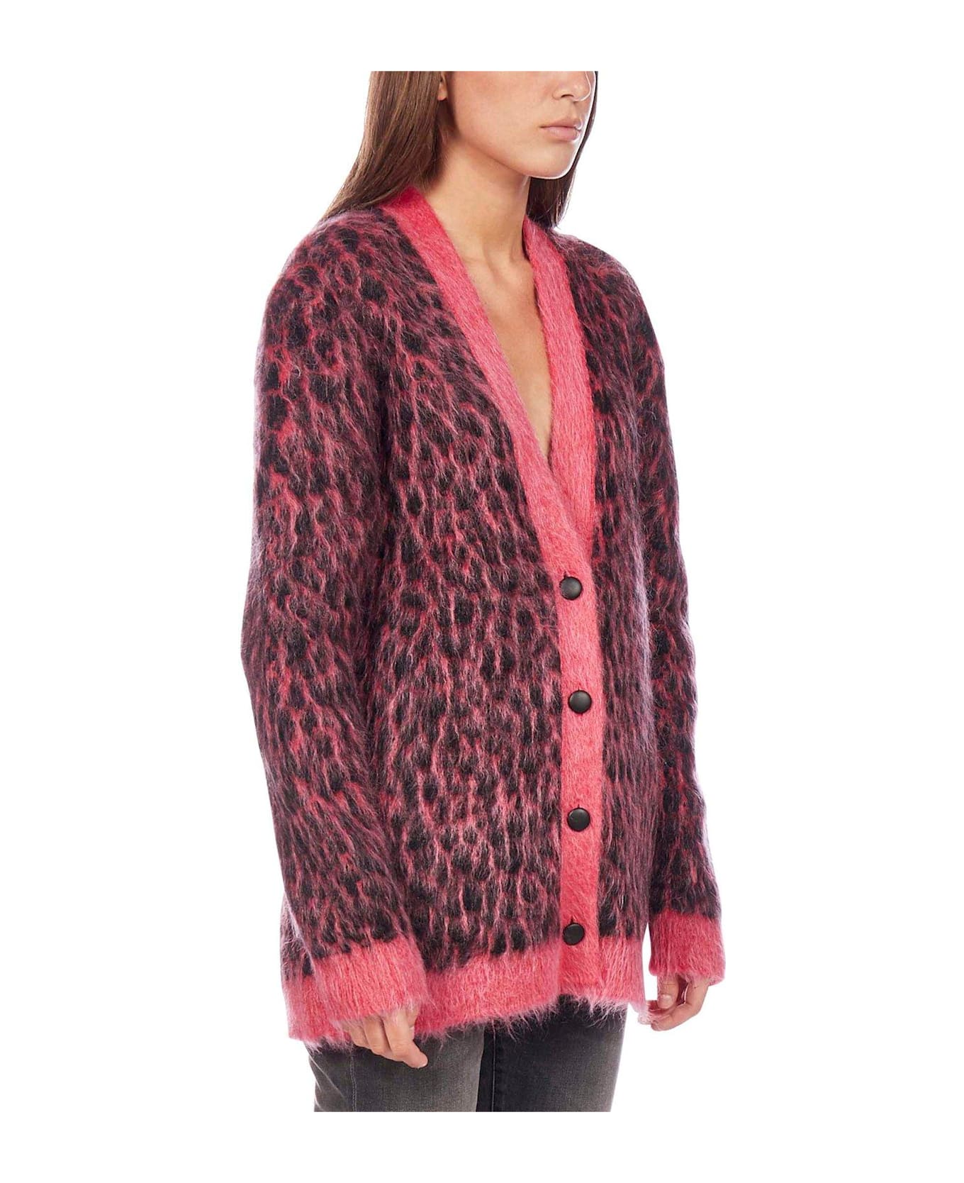 Saint Laurent Leopard Knitted Cardigan - PINK