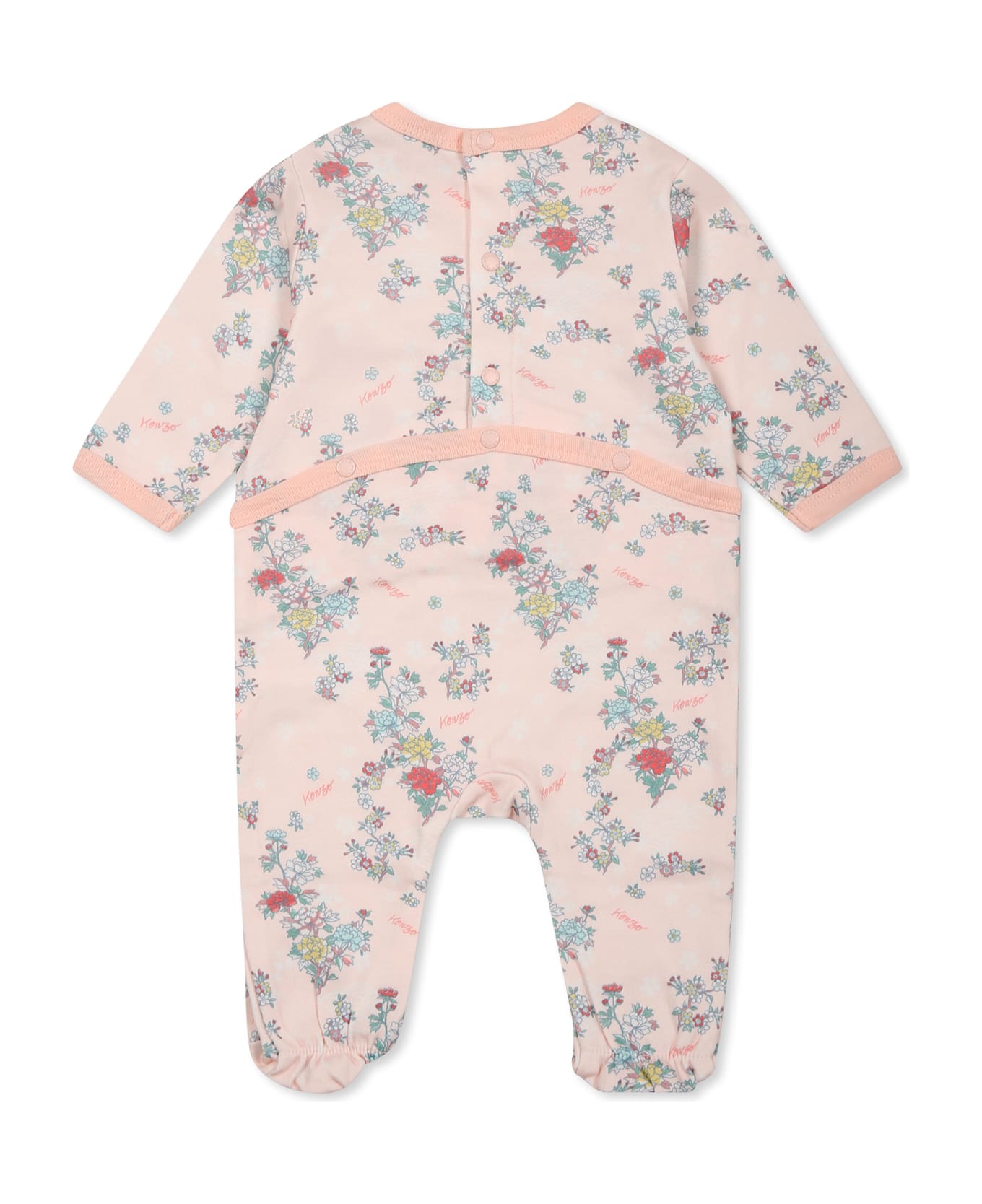 Kenzo Kids Pink Babygrow Set For Baby Girl With Floral Print - Pink