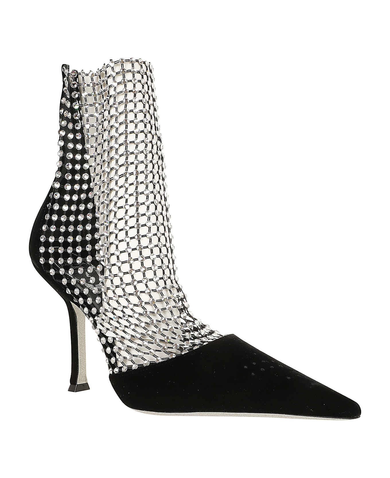 René Caovilla Slingback Mid-high Heel - Black Velvet Crystal Strass ハイヒール